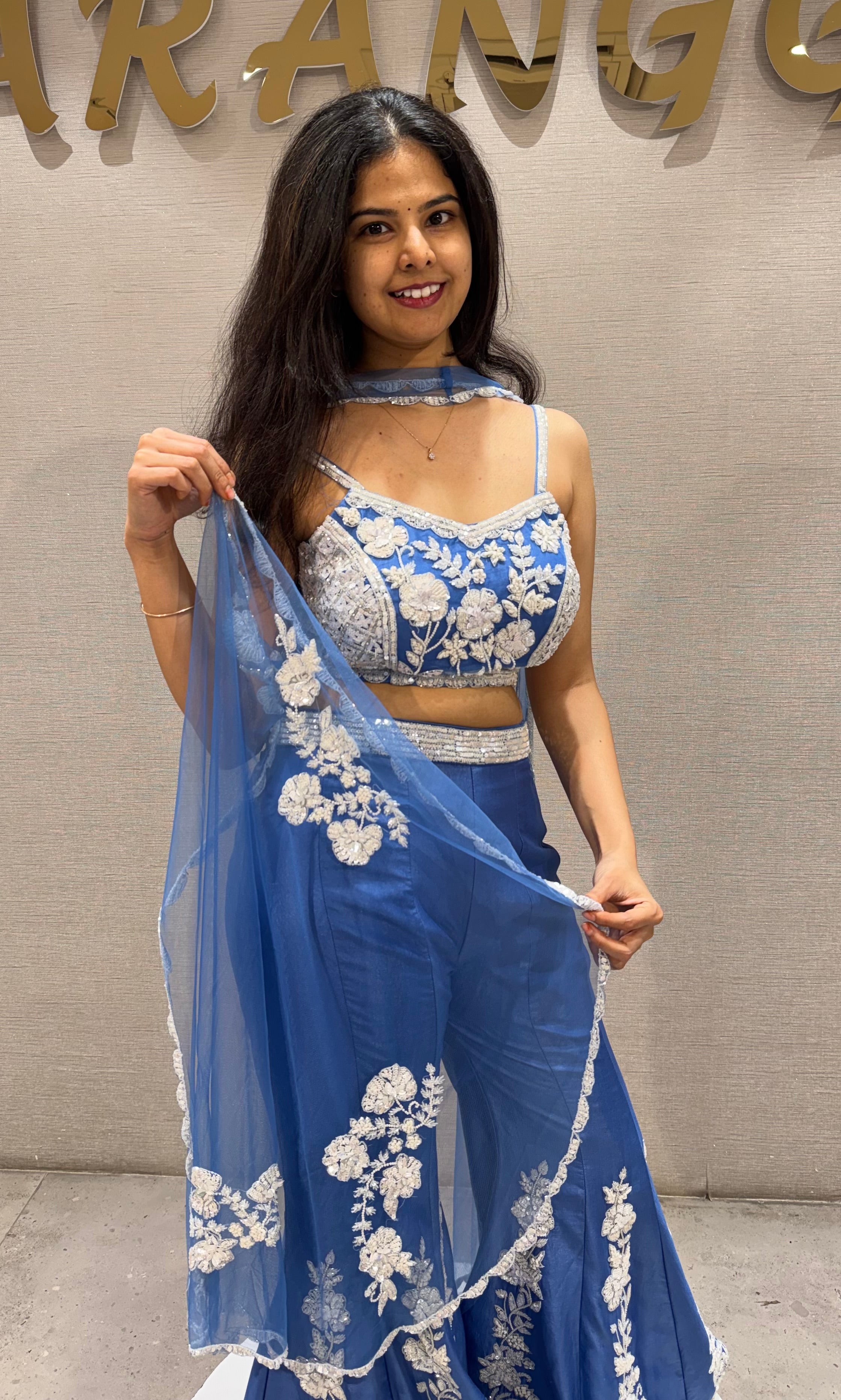 Blue Floral Peplum Palazzo set