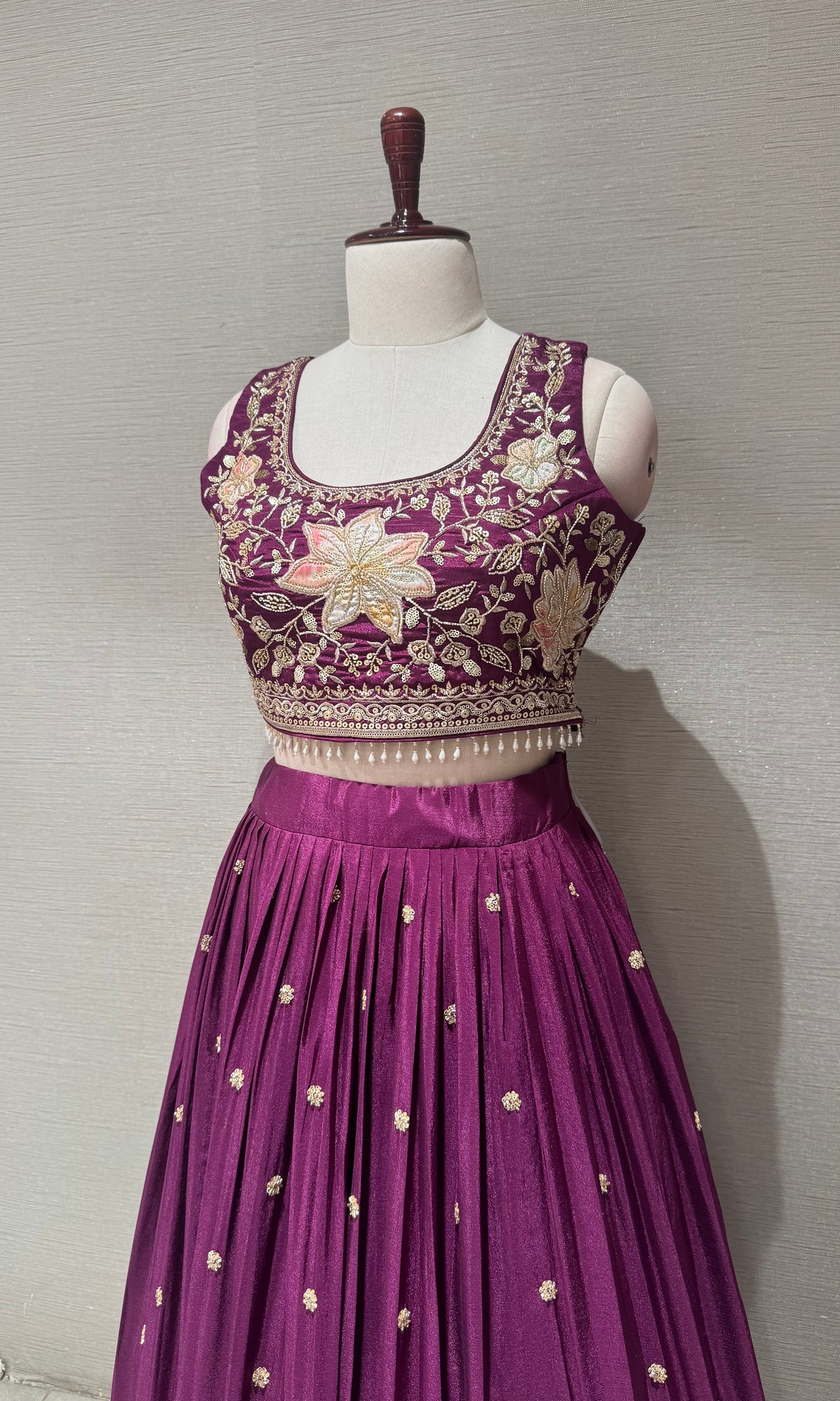 Wine Tissue silk Floral embroidered lehenga set