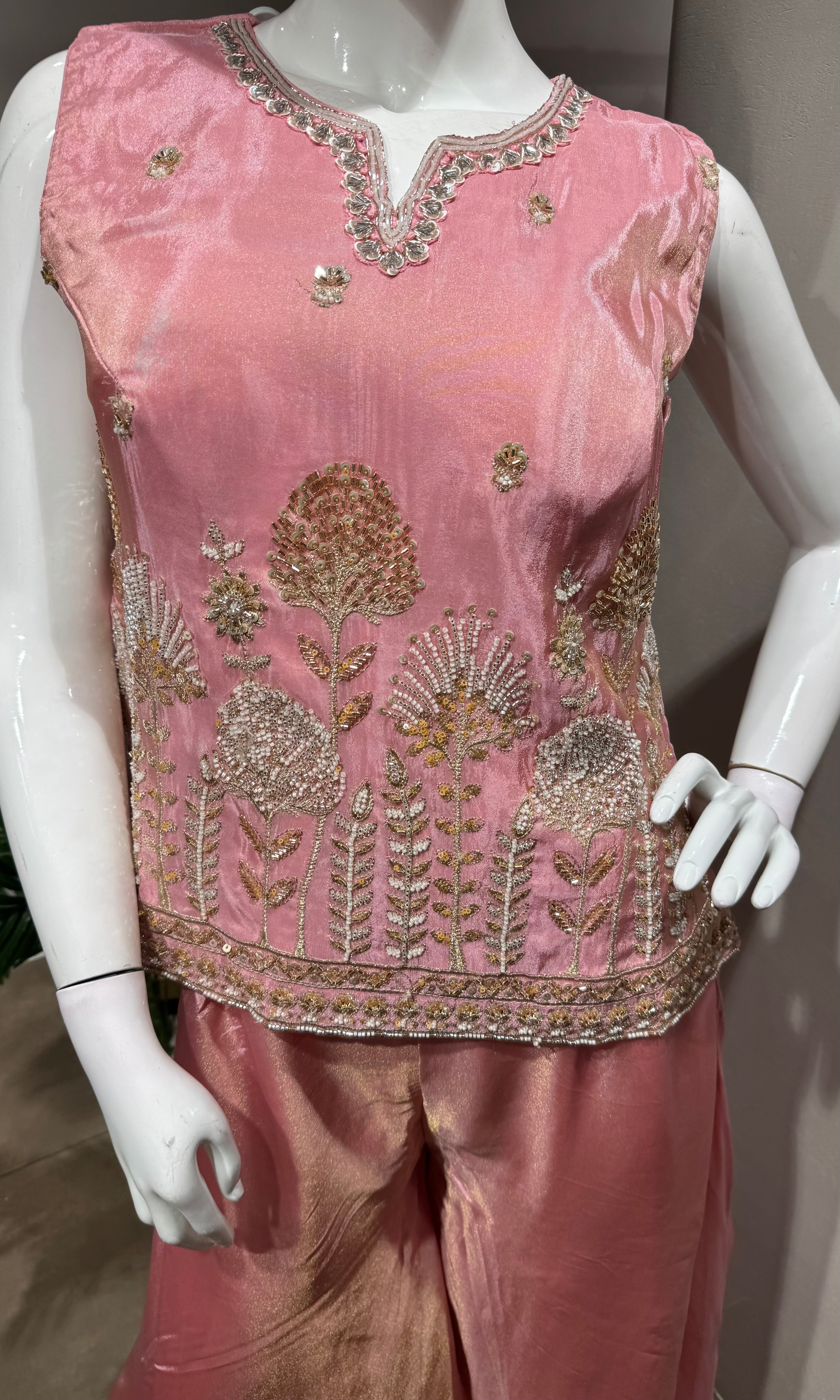 rose pink peplum palazzo set