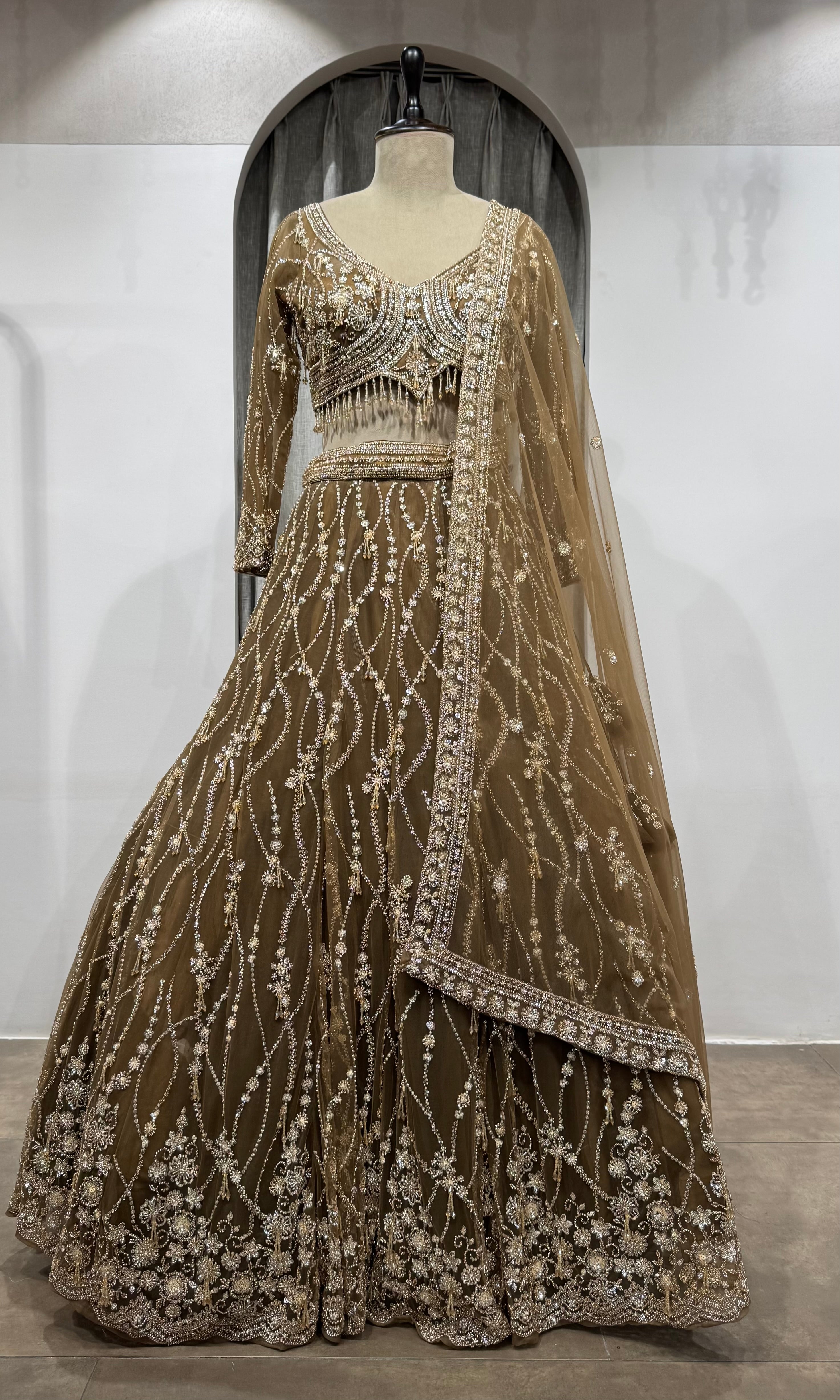 Mocha Brown Designer Lehenga with Sequins
