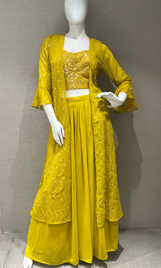 🌻 Yellow 3 piece palazzo with long coat🐿️