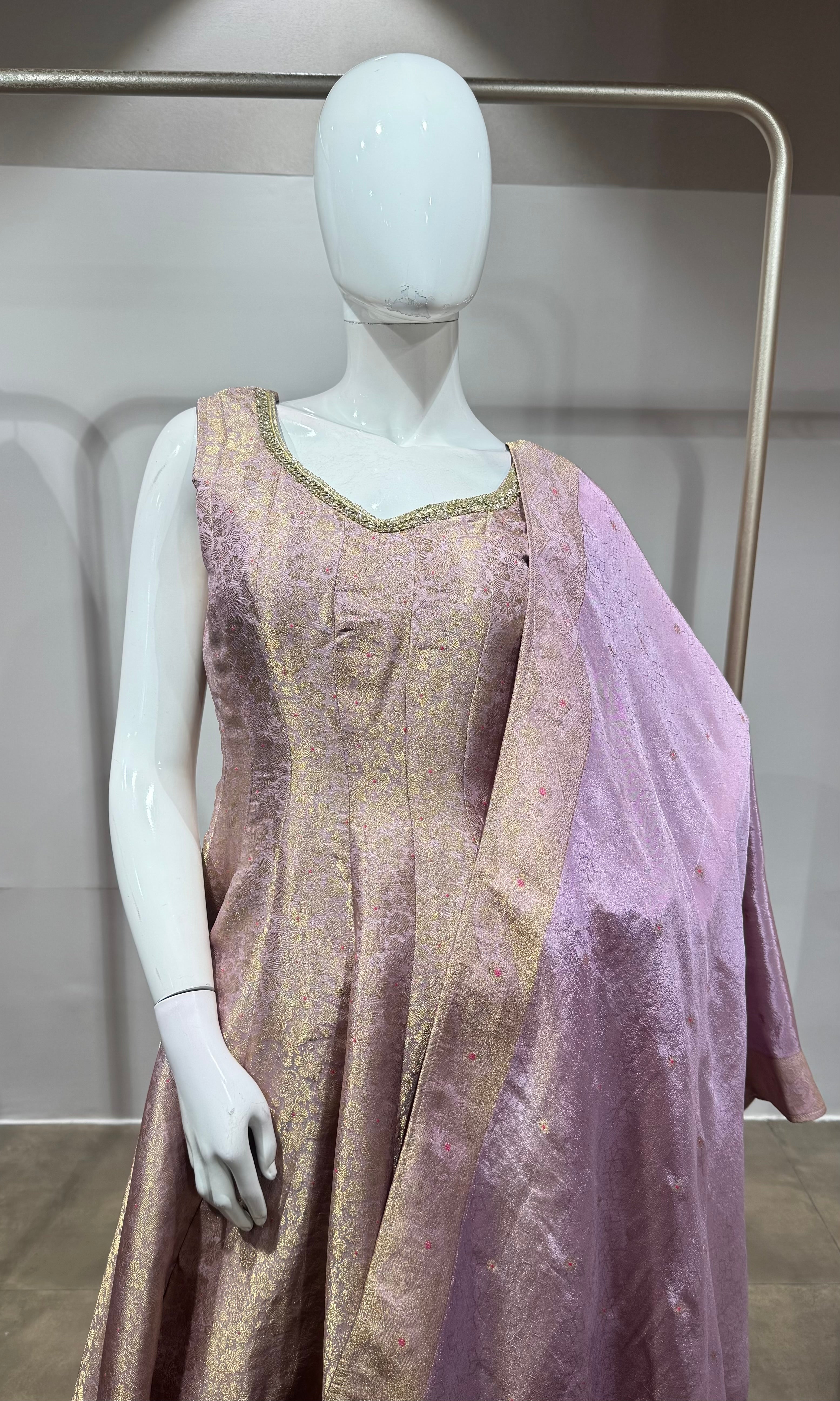 Lavender Banarasi anarkali with palazzo pants