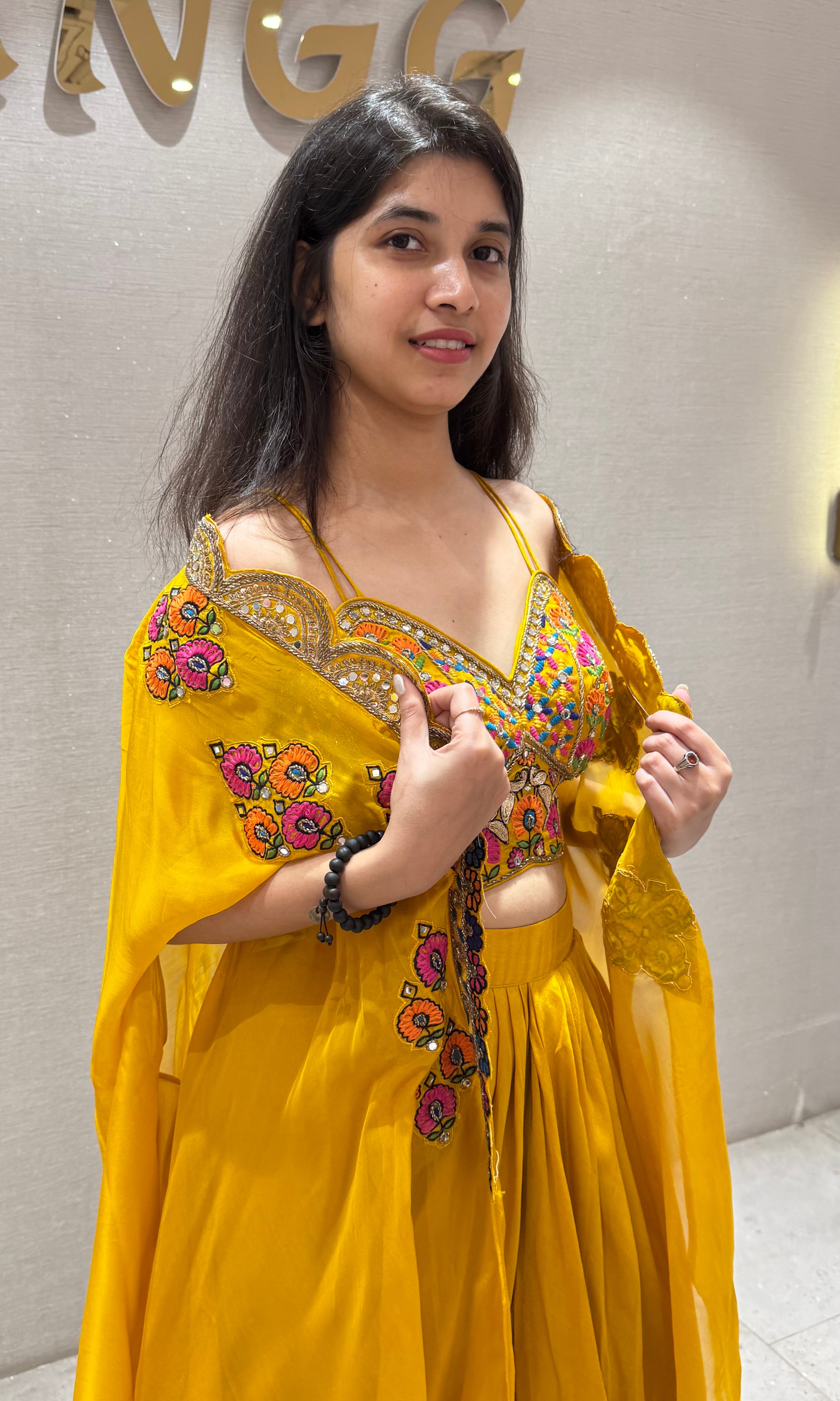 YELLOW Embroidered BLOUSE with SKIRT