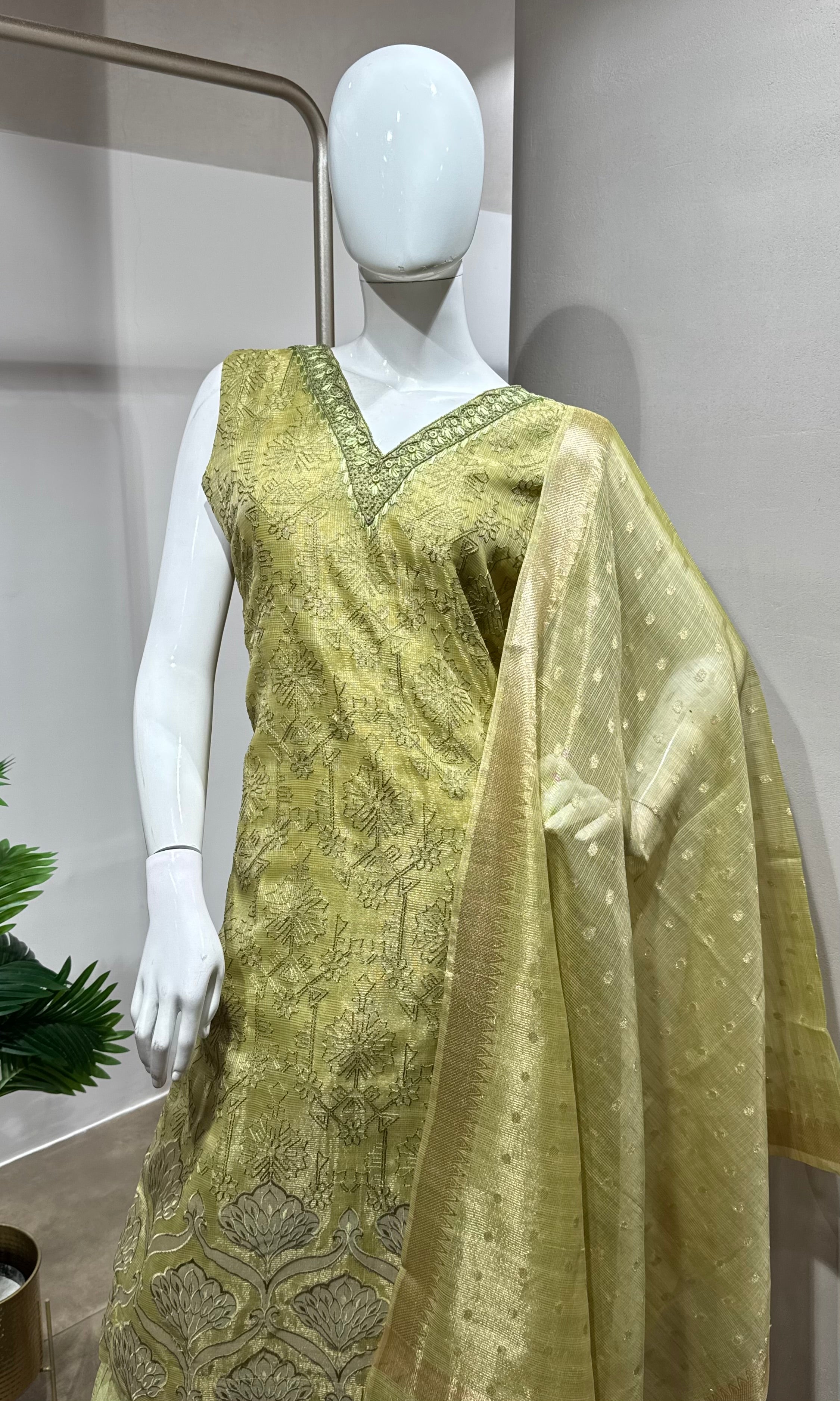 Light Green tissue printed Kurta Set