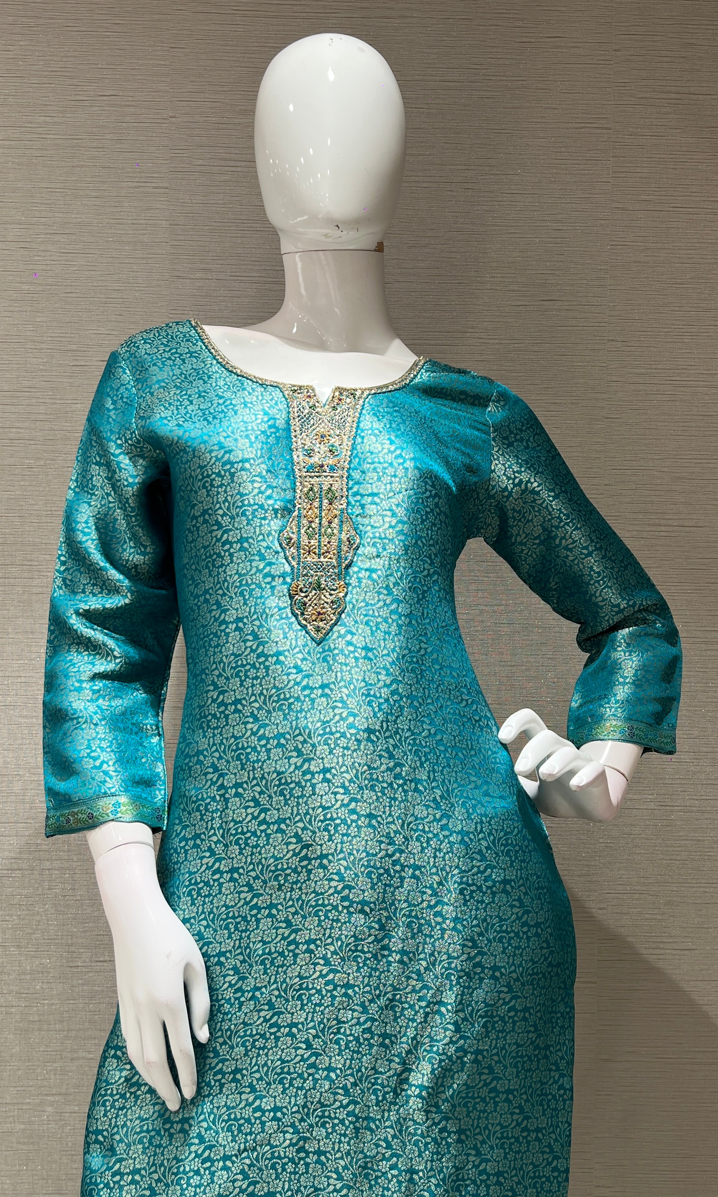 Rama blue ethnic print kurta set