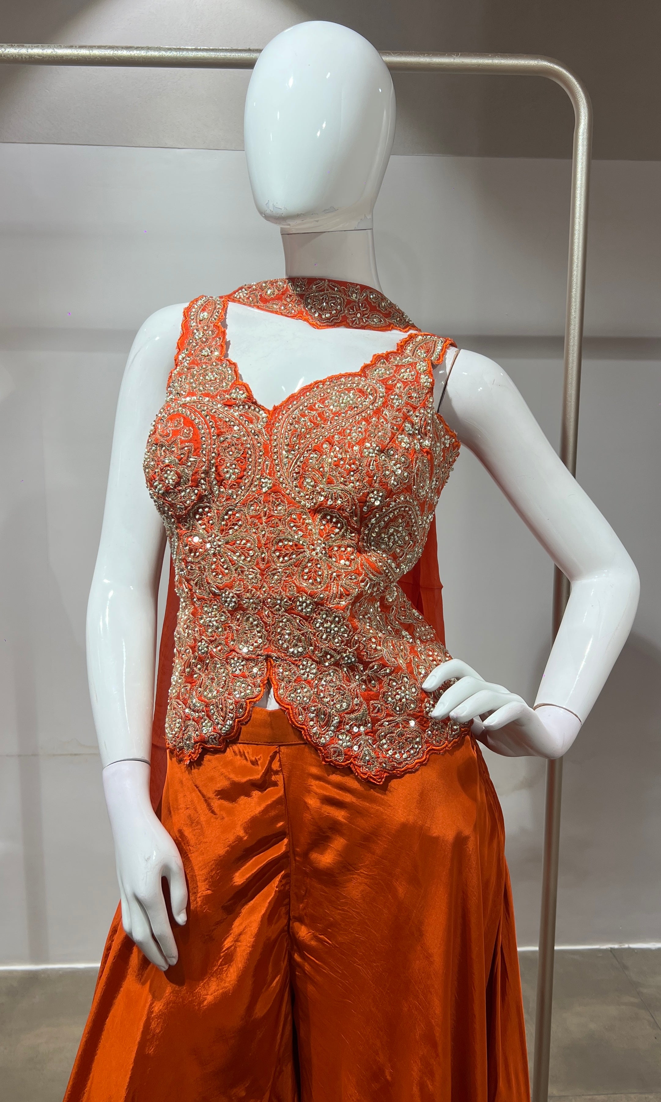 Orange Embroidered corset style palazzo set