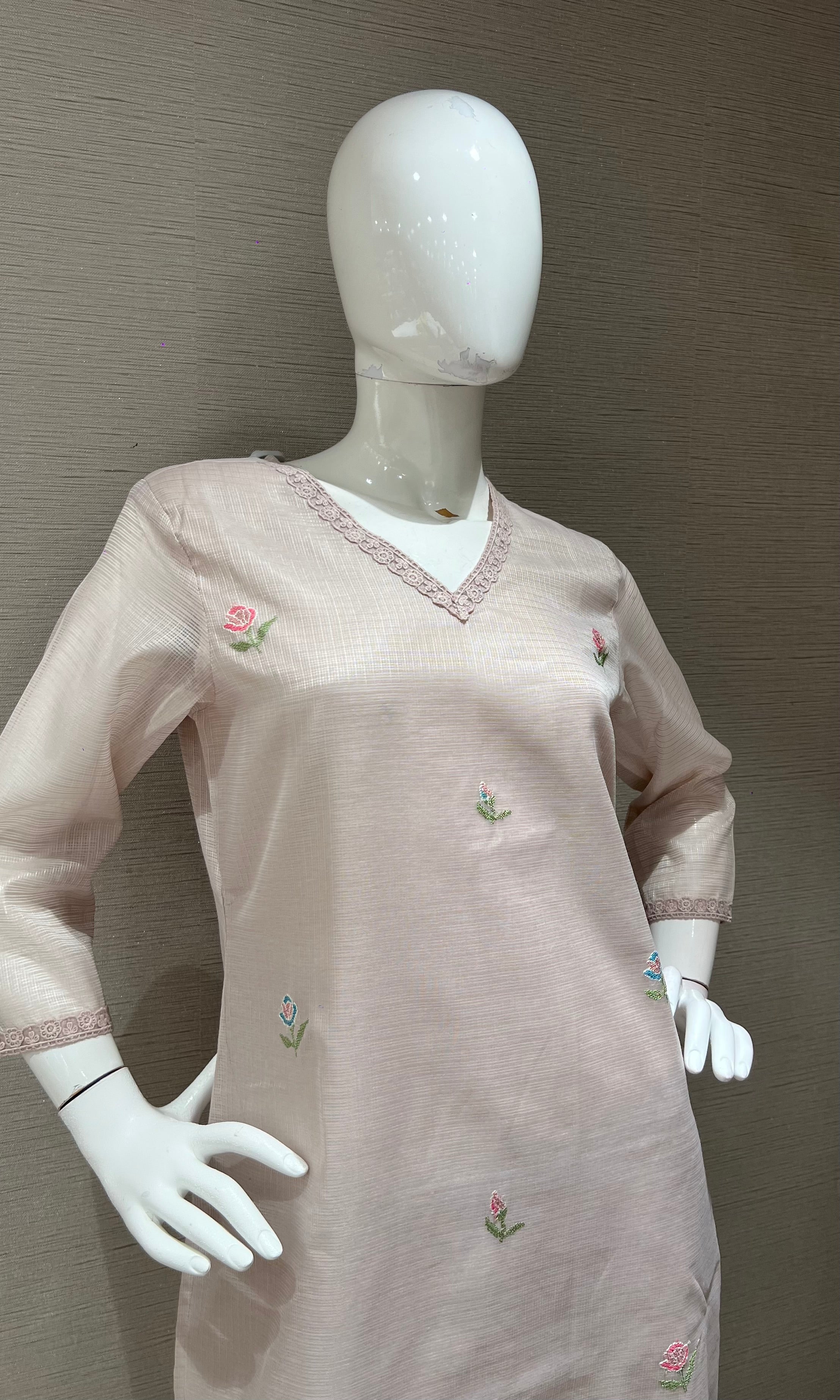 Light Pink Floral Embroidered Kurta Set with Dupatta