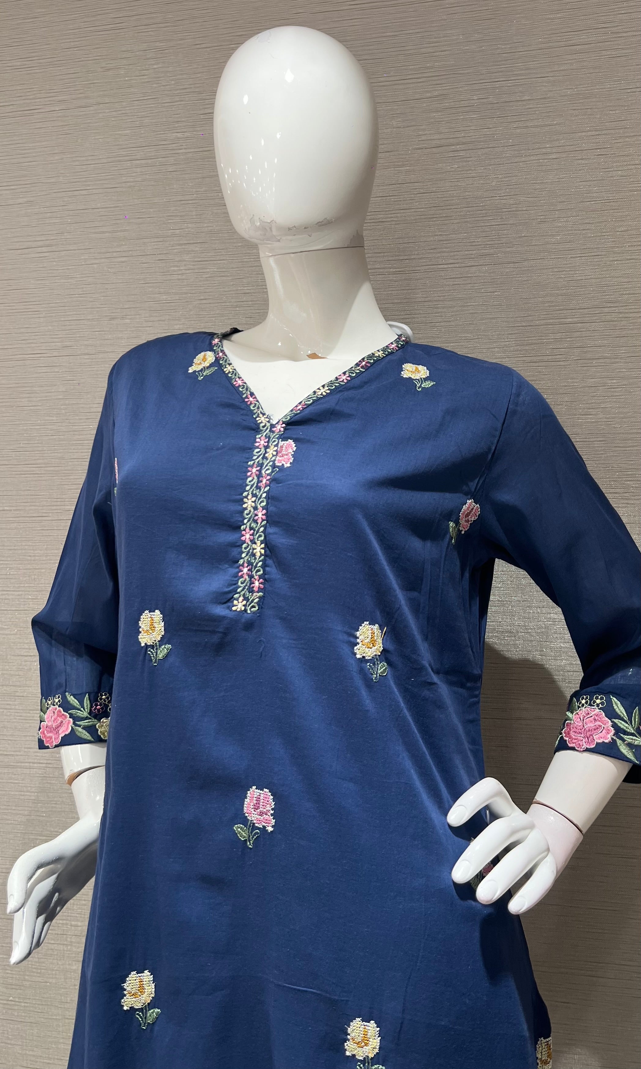 Blue Floral Chanderi Ethnic Kurta set
