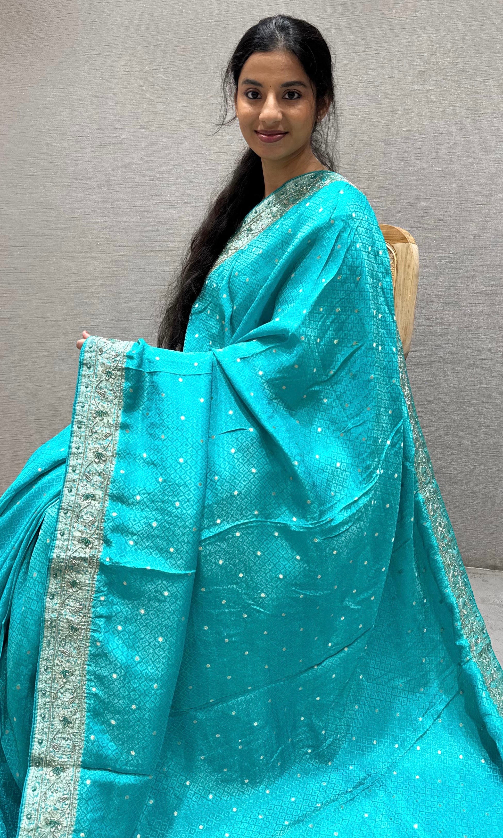 Firozi sea blue Banarasi saree