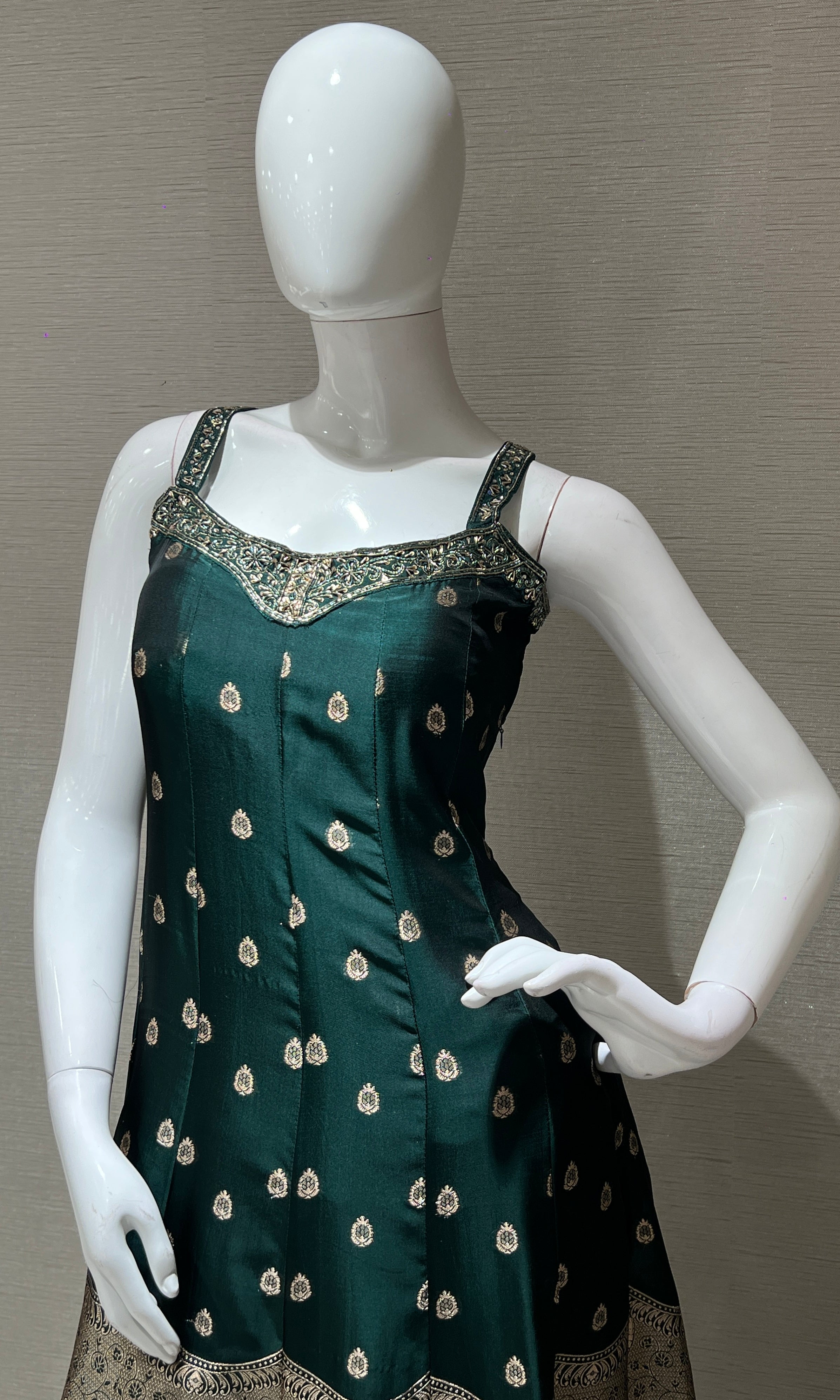 Green Anarkali with Gold Print embroidery