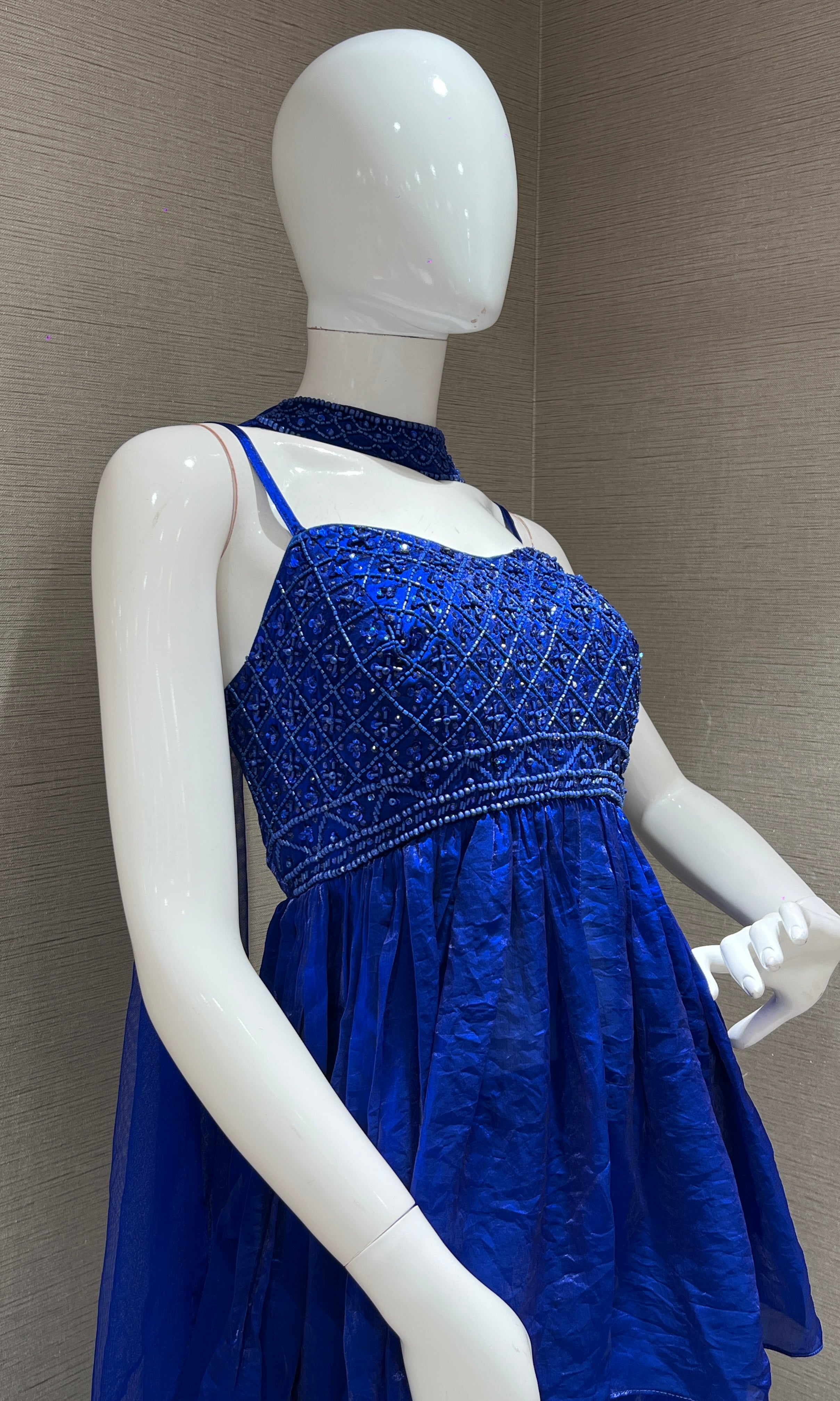 metallic Blue sharara set with peplum top