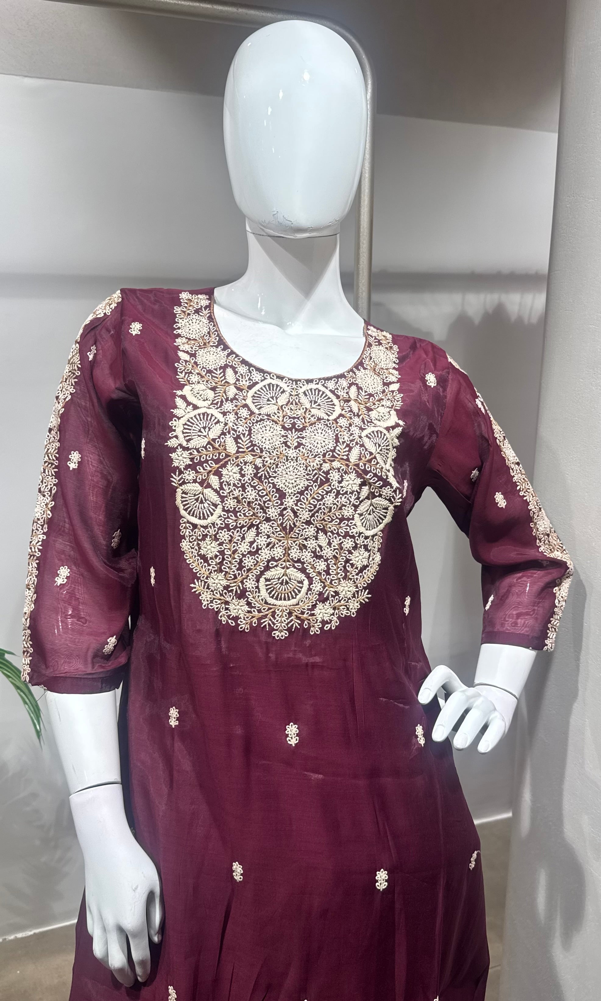 Maroon Embroidered Kurta Set