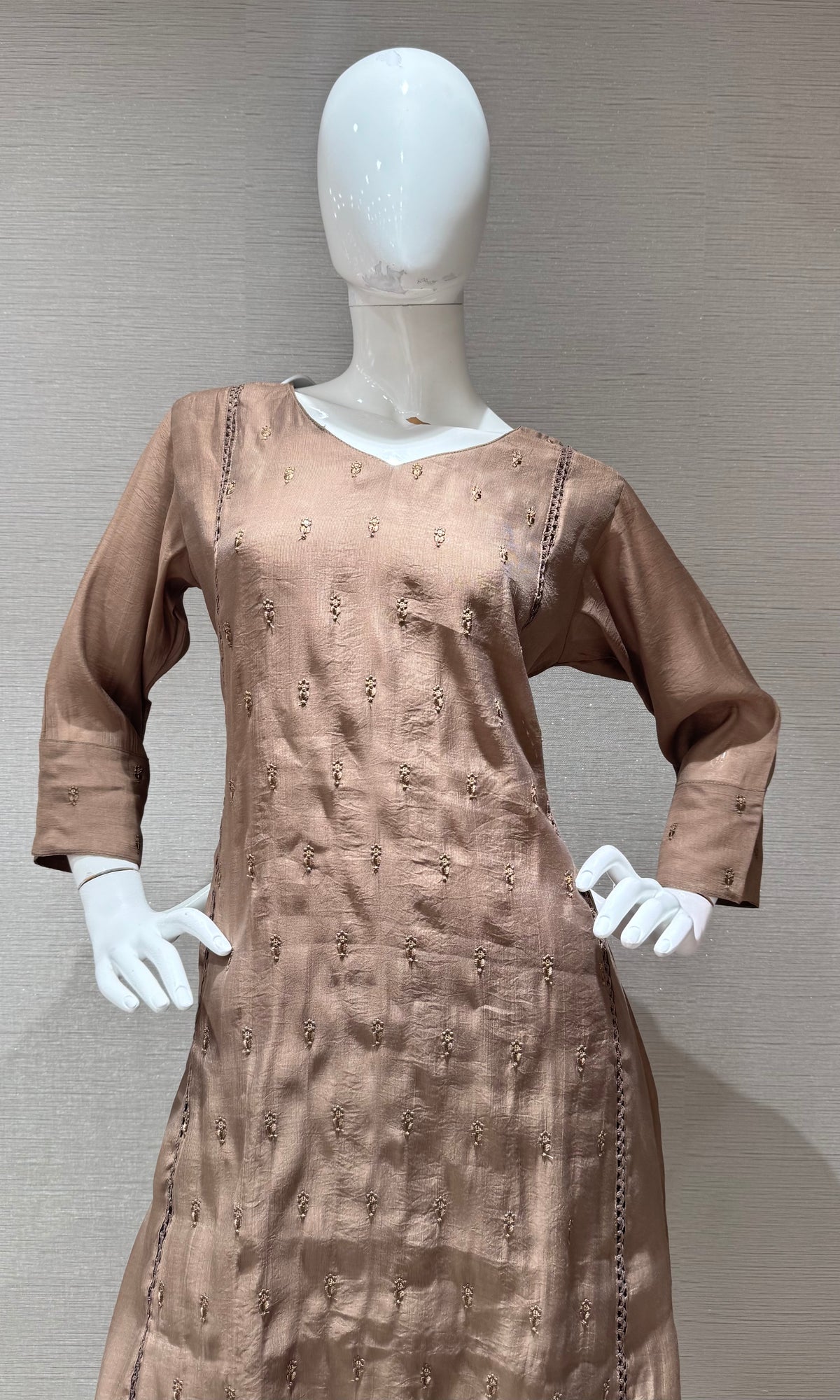 BROWN mul Chanderi Kurta Set with Dupatta