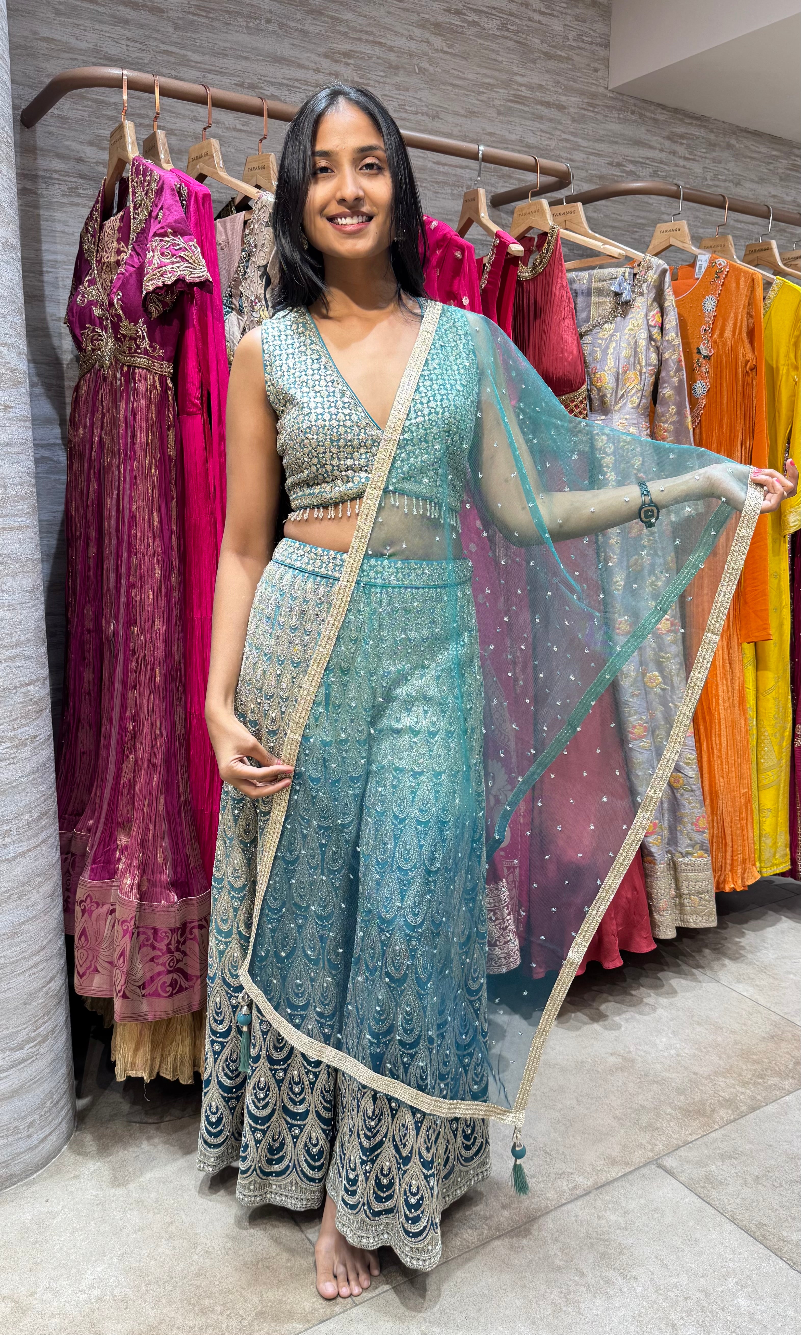 GREEN ETHNIC EMBROIDERY PALAZZO SET