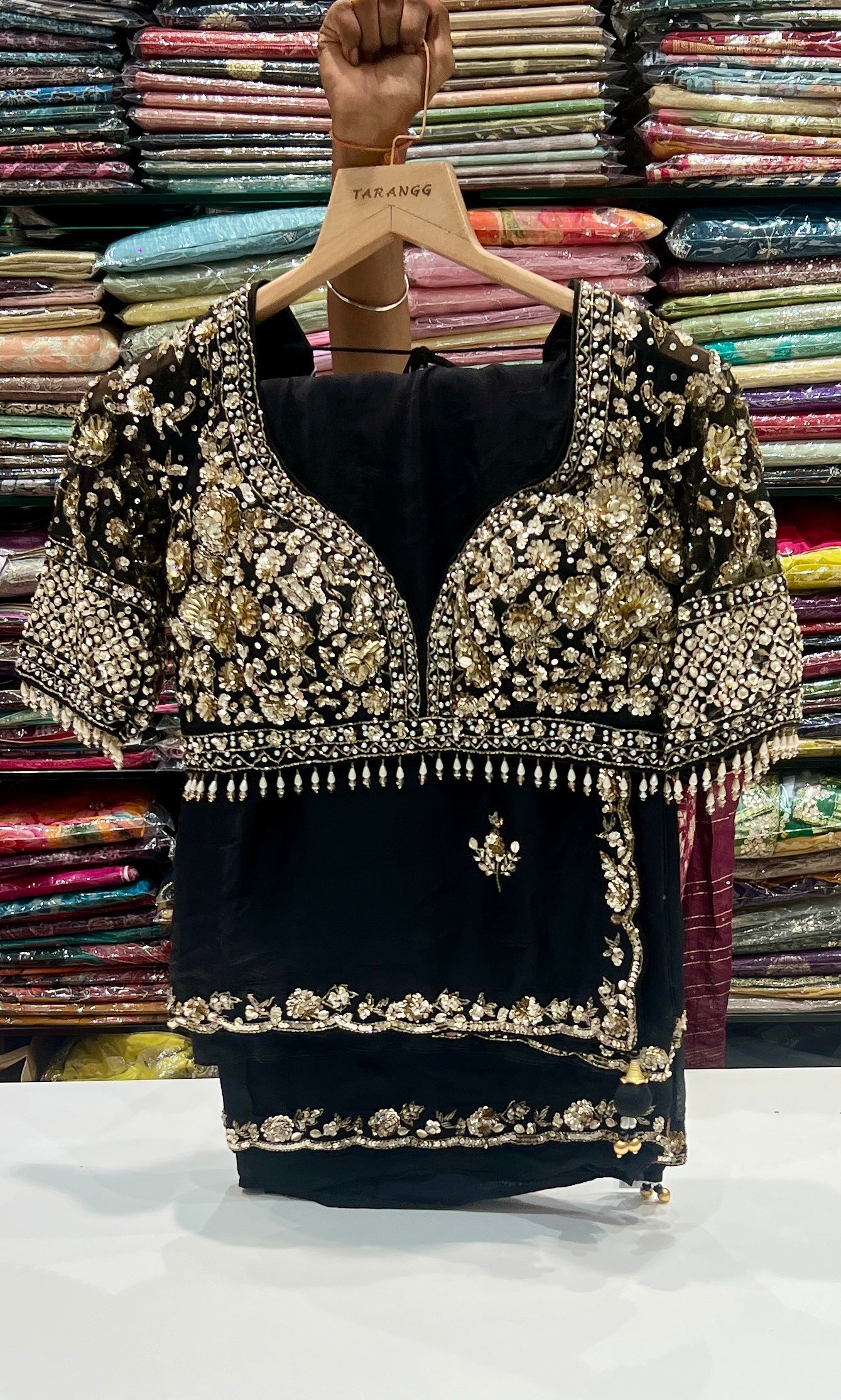 Black saree with ready blouse