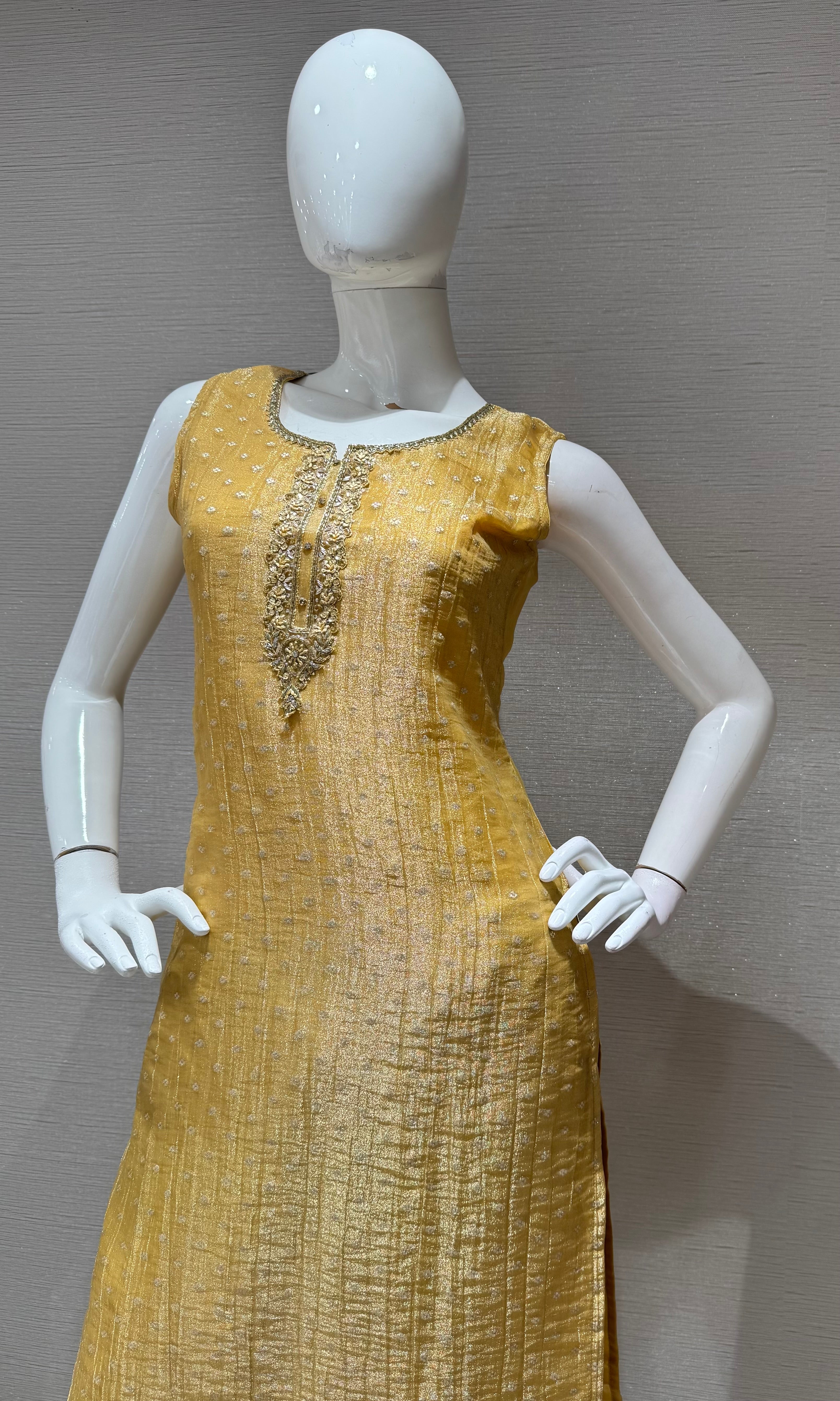 Yellow Shimmer Golden ethnic kurta set