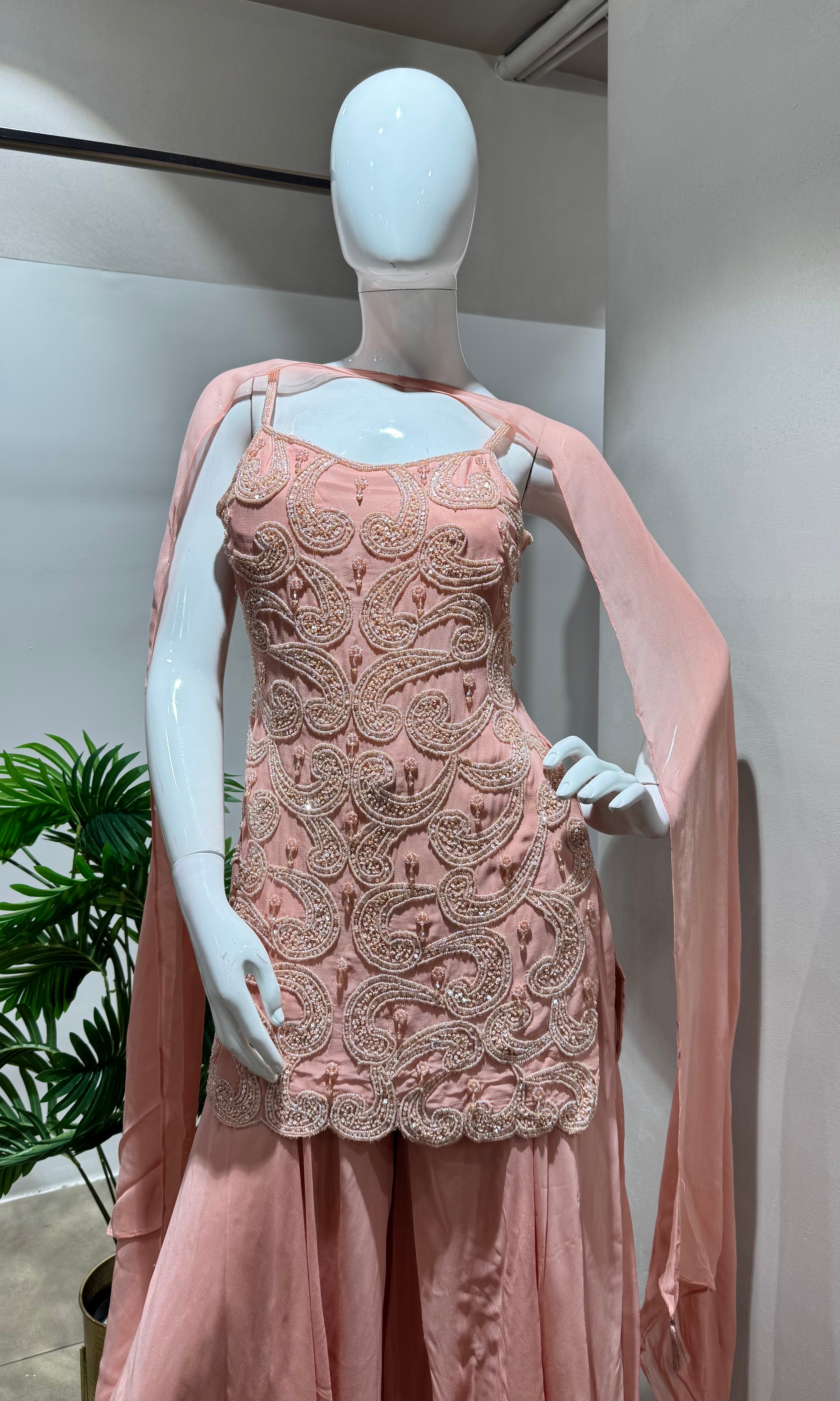 PEACH SHARARA Set with Intricate Thread Embroidery