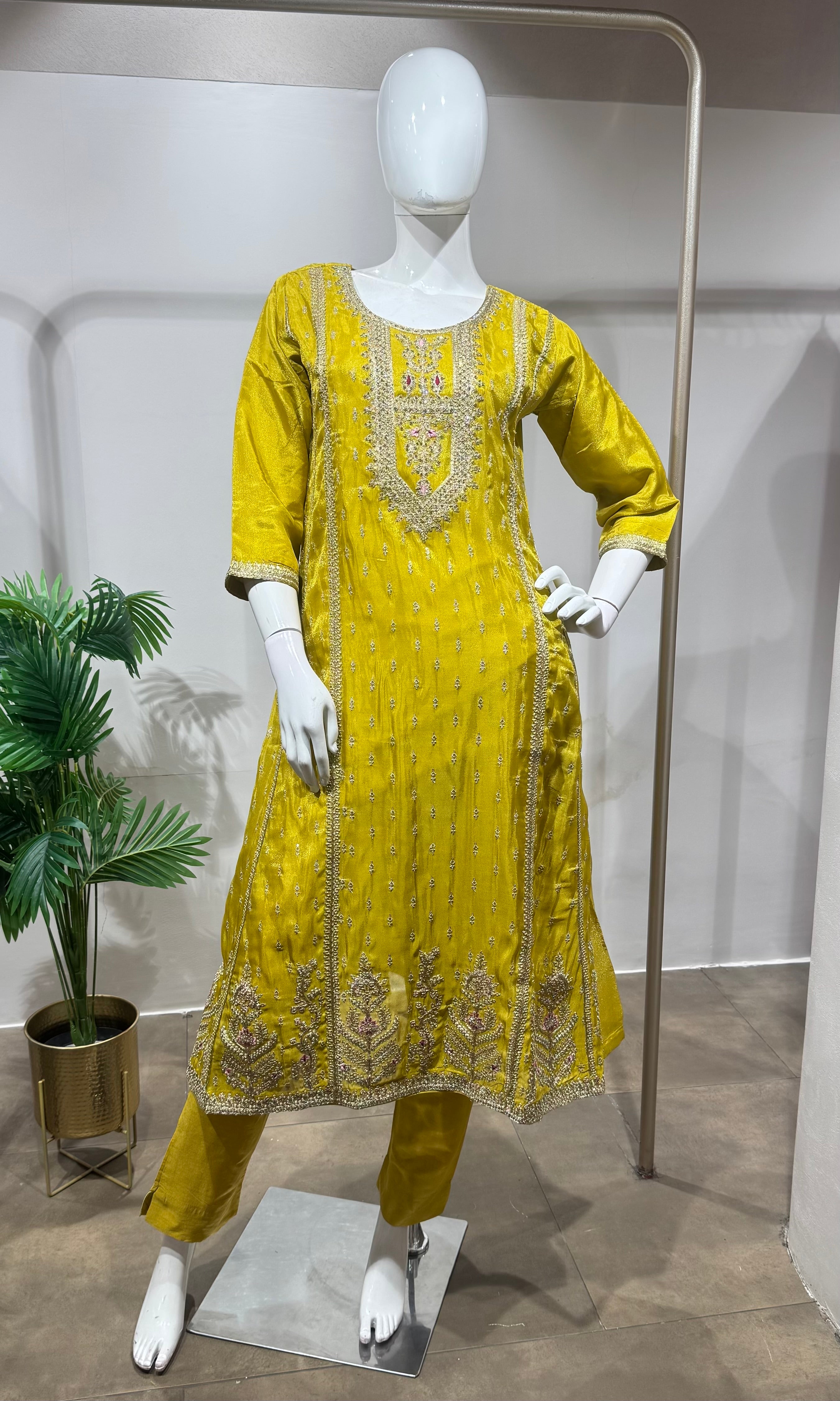 Yellow Regal Gold Zari Silk KURTA SET