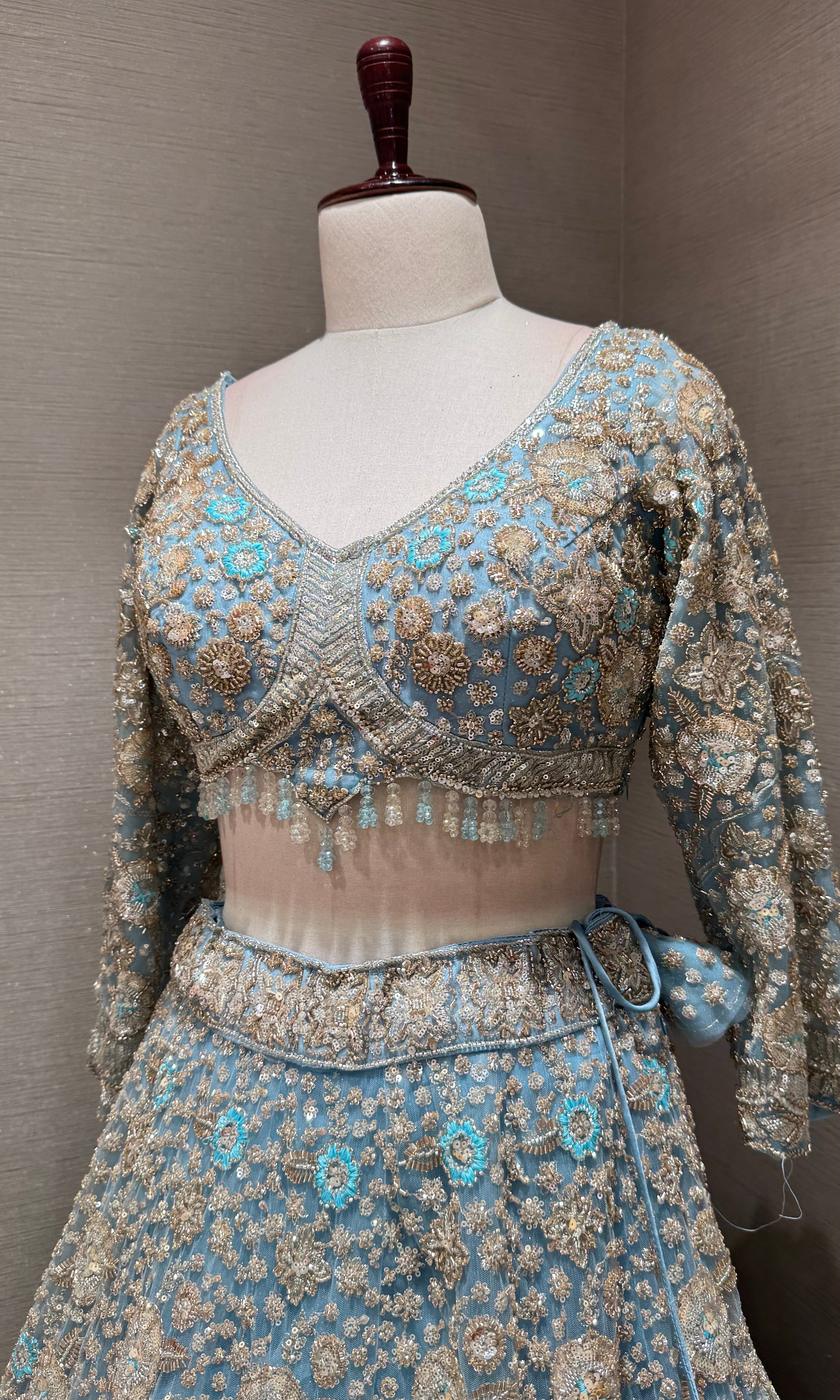 Blue Gold Embellished Ethnic bridal Lehenga Set