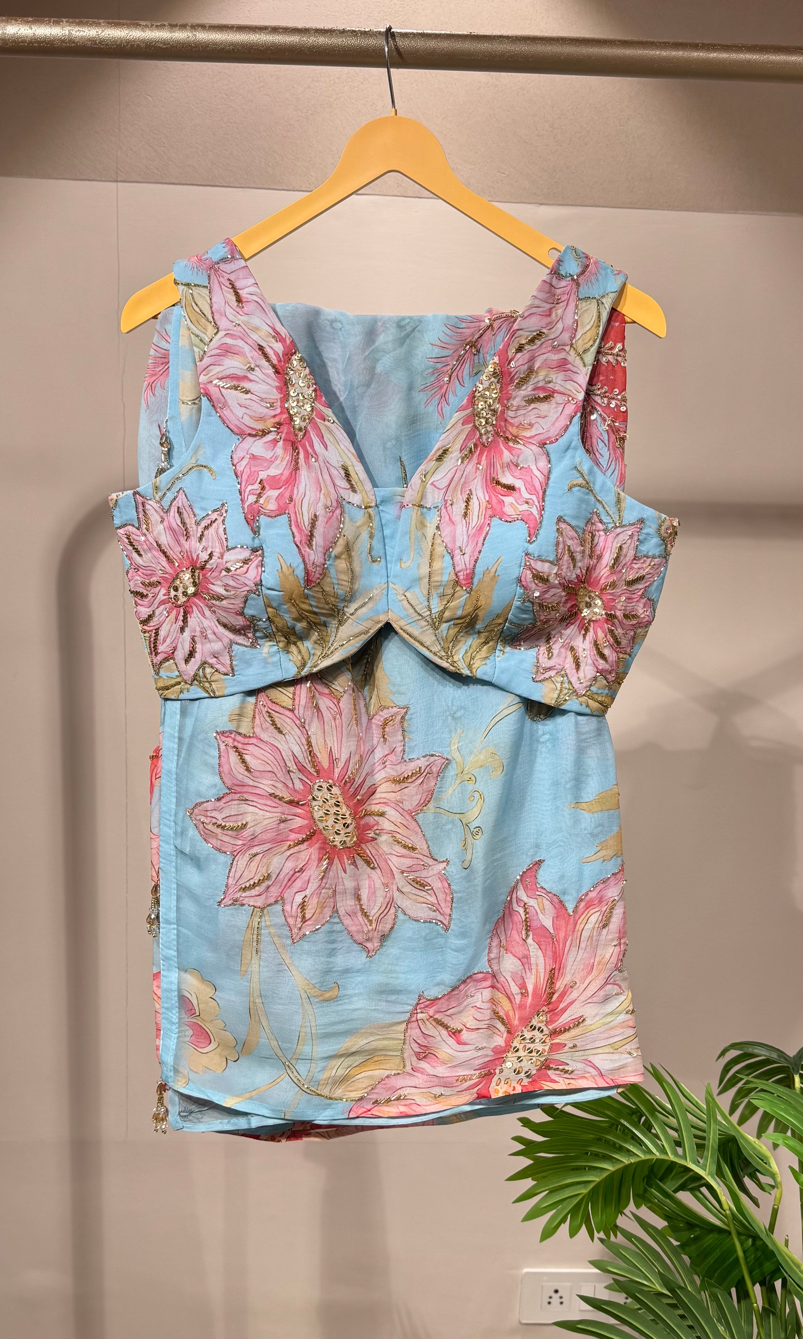 Sea blue designer saree with blouse
