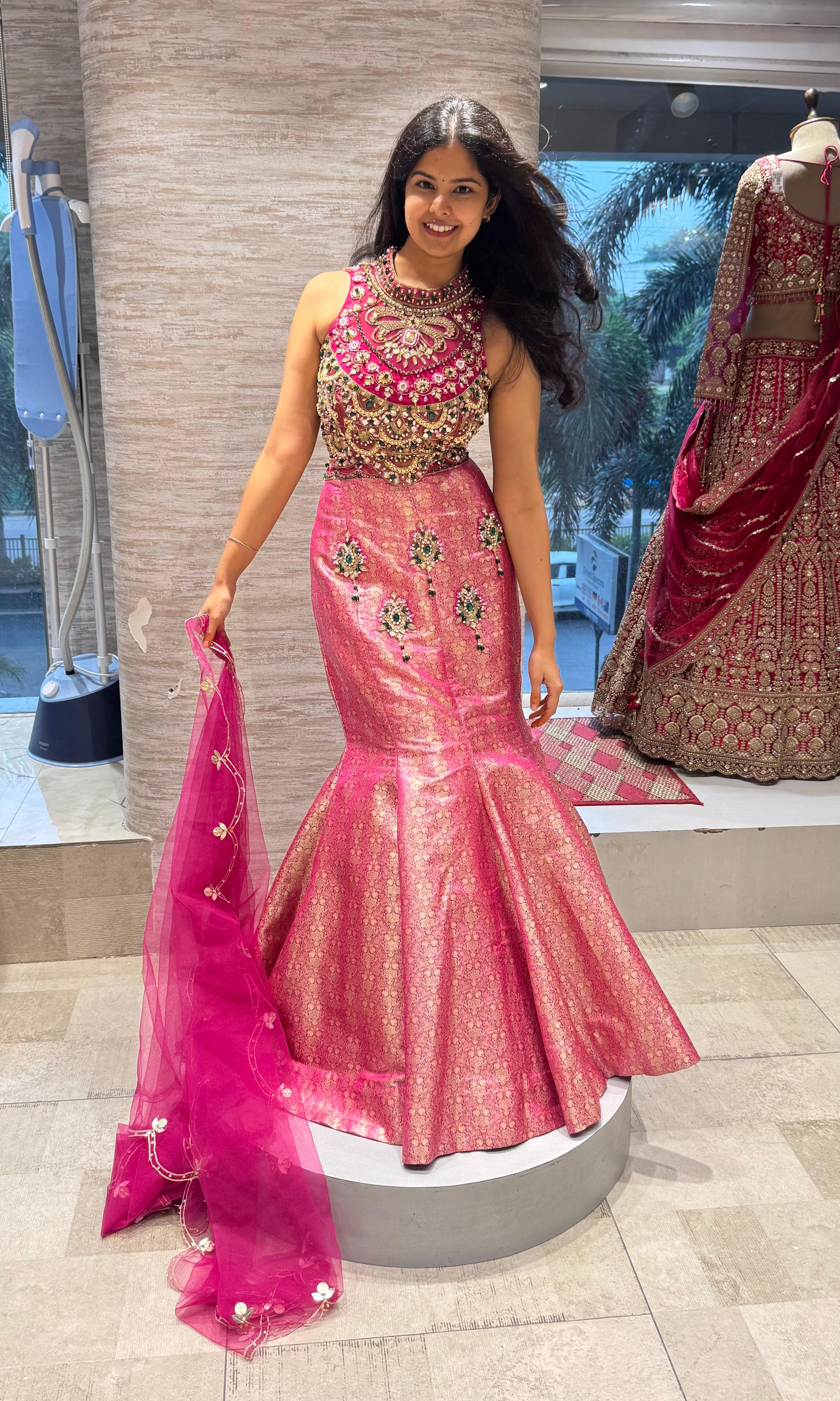 Rani Pink and Gold Embellished Bridal Lehenga