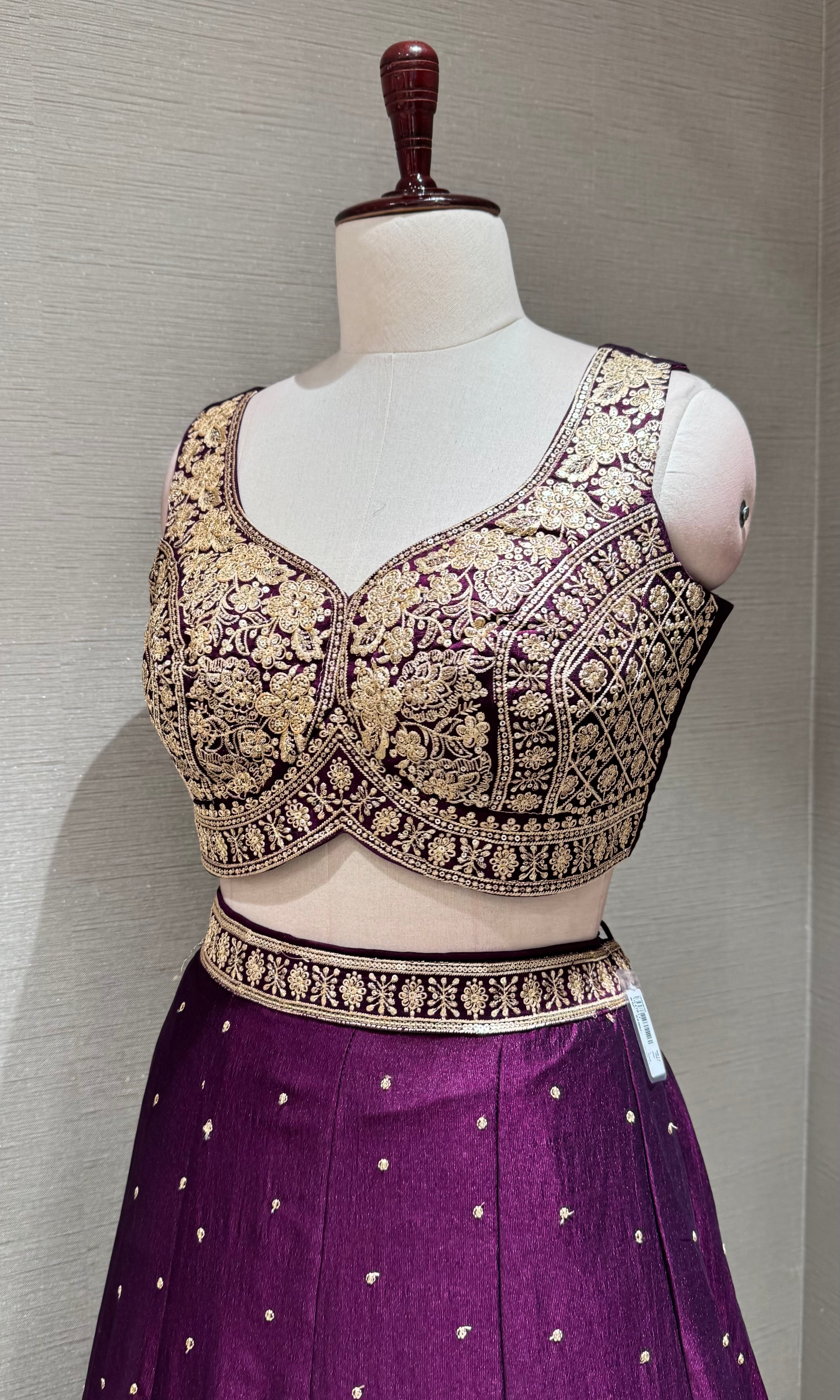 Wine Embroidered Lehenga Choli Set