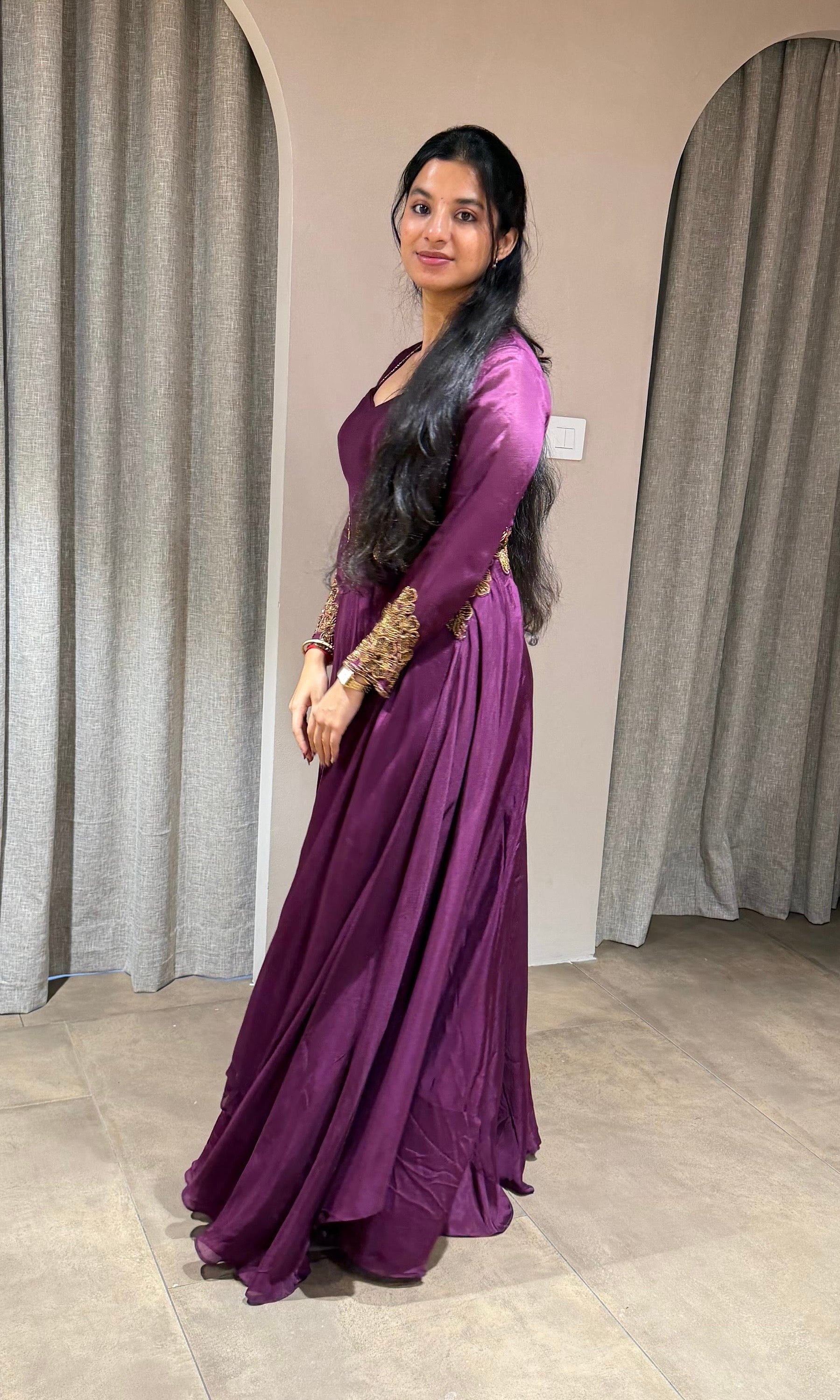 Wine GOLDEN EMBROIDERY LONG ANARKALI GOWN