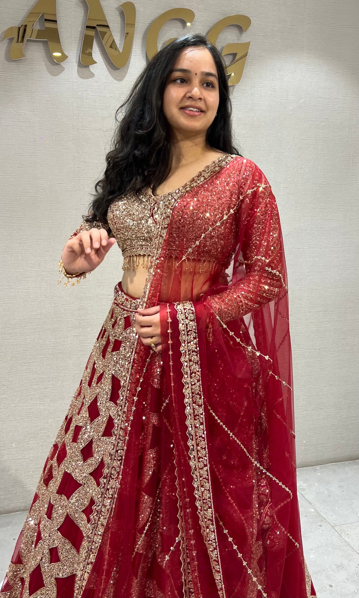 Maroon Geometric golden Bridal Lehenga