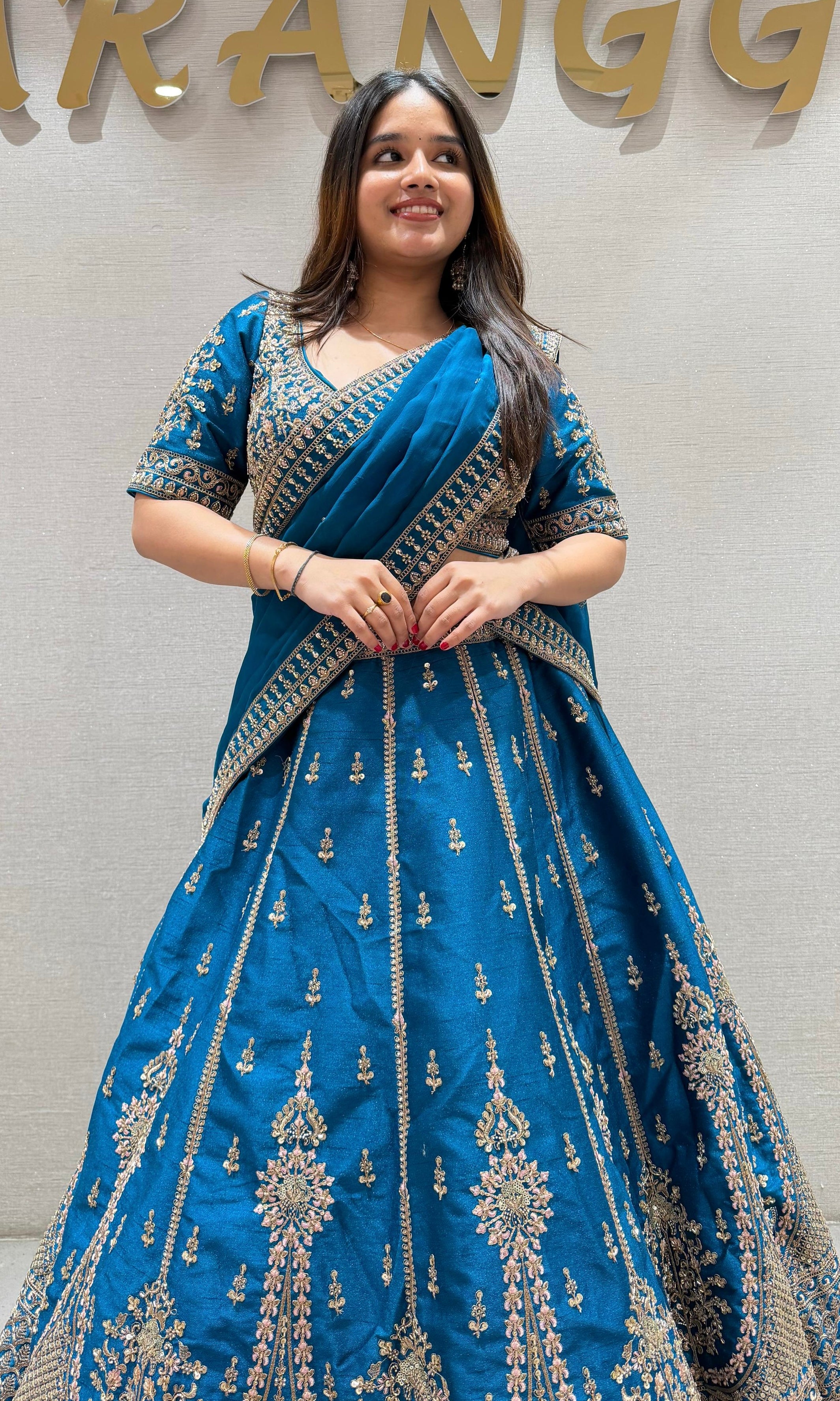Rama blue EMBROIDERED Lehenga
