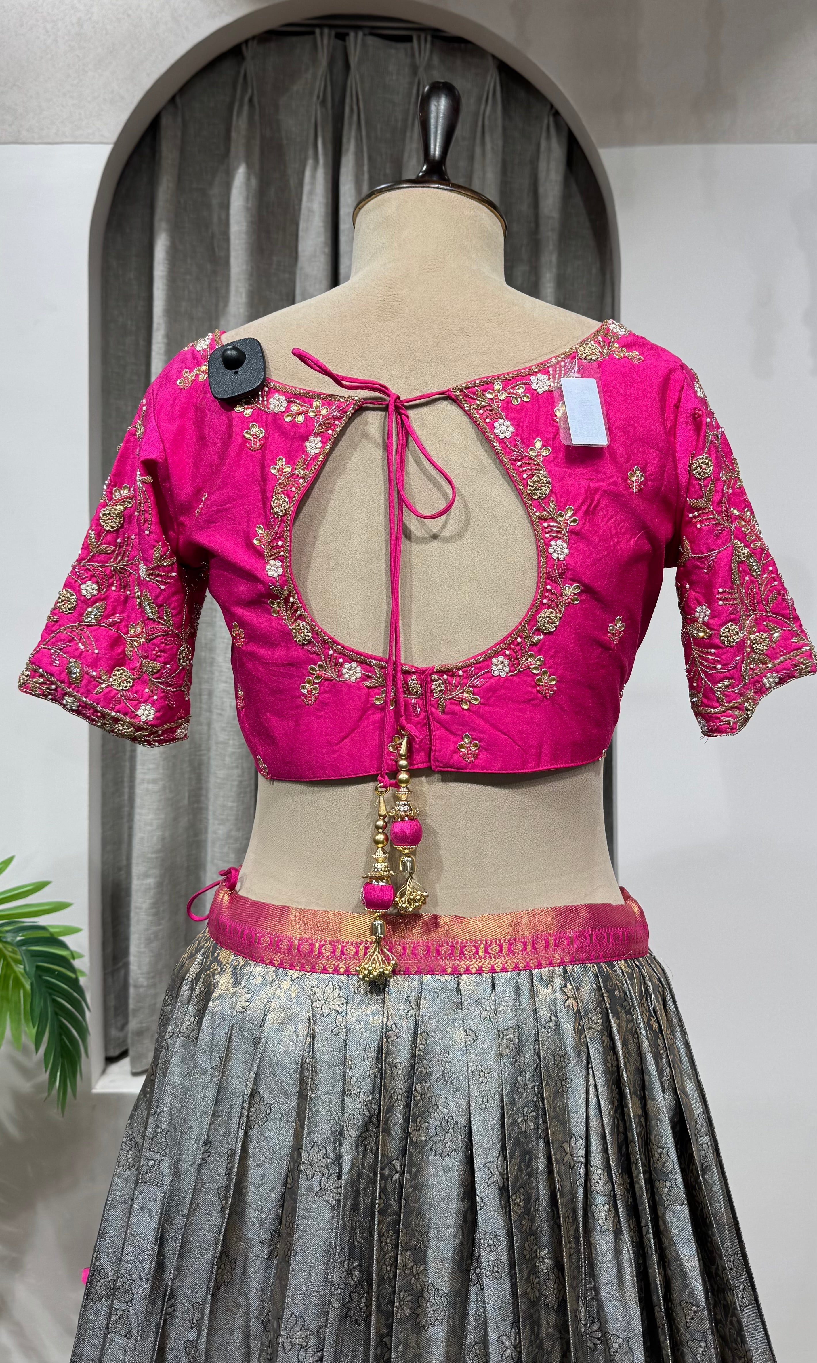 PINK AND GREY KANJIVARAM PATTU LEHENGA