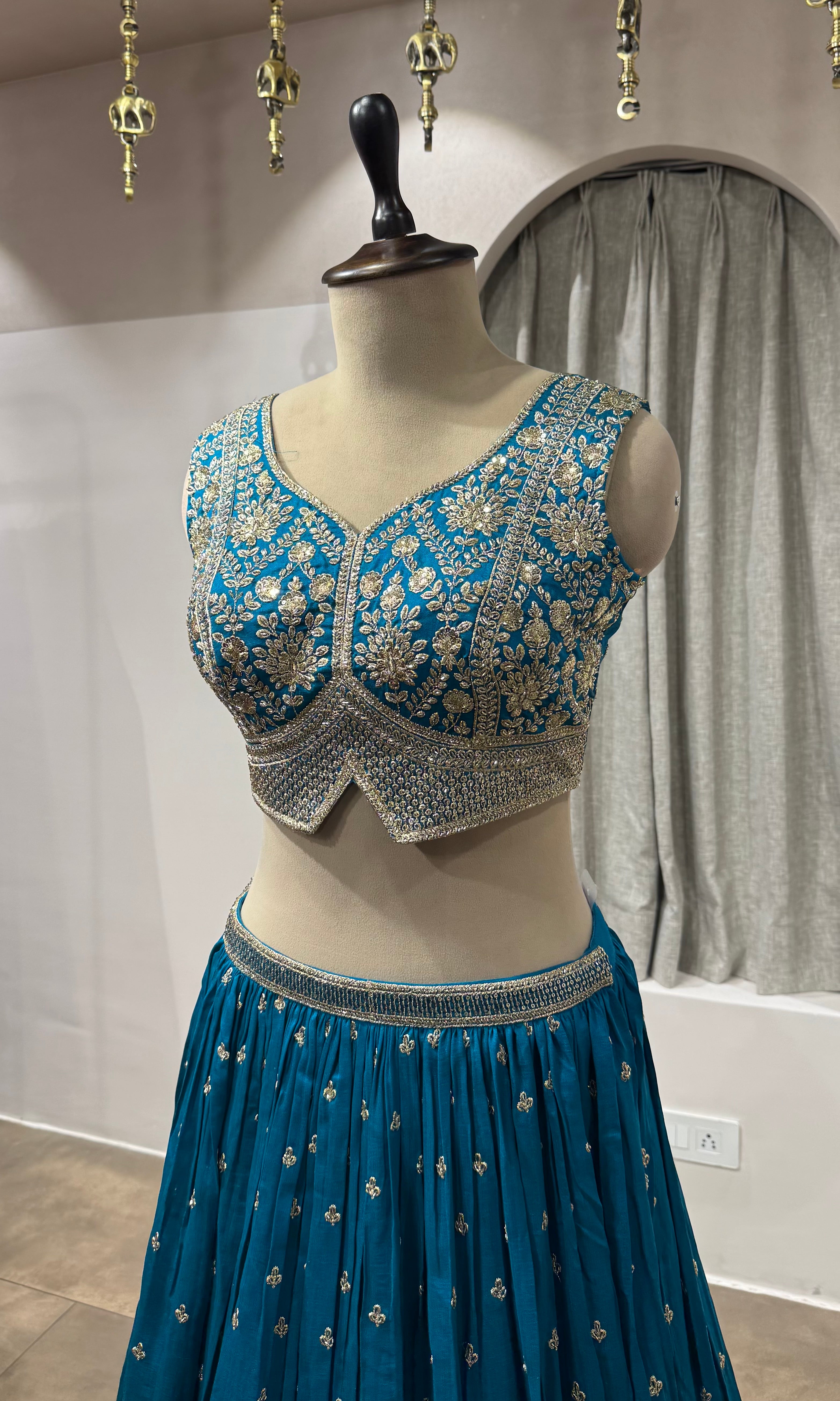 Rama Blue Embroidered Lehenga Choli Set