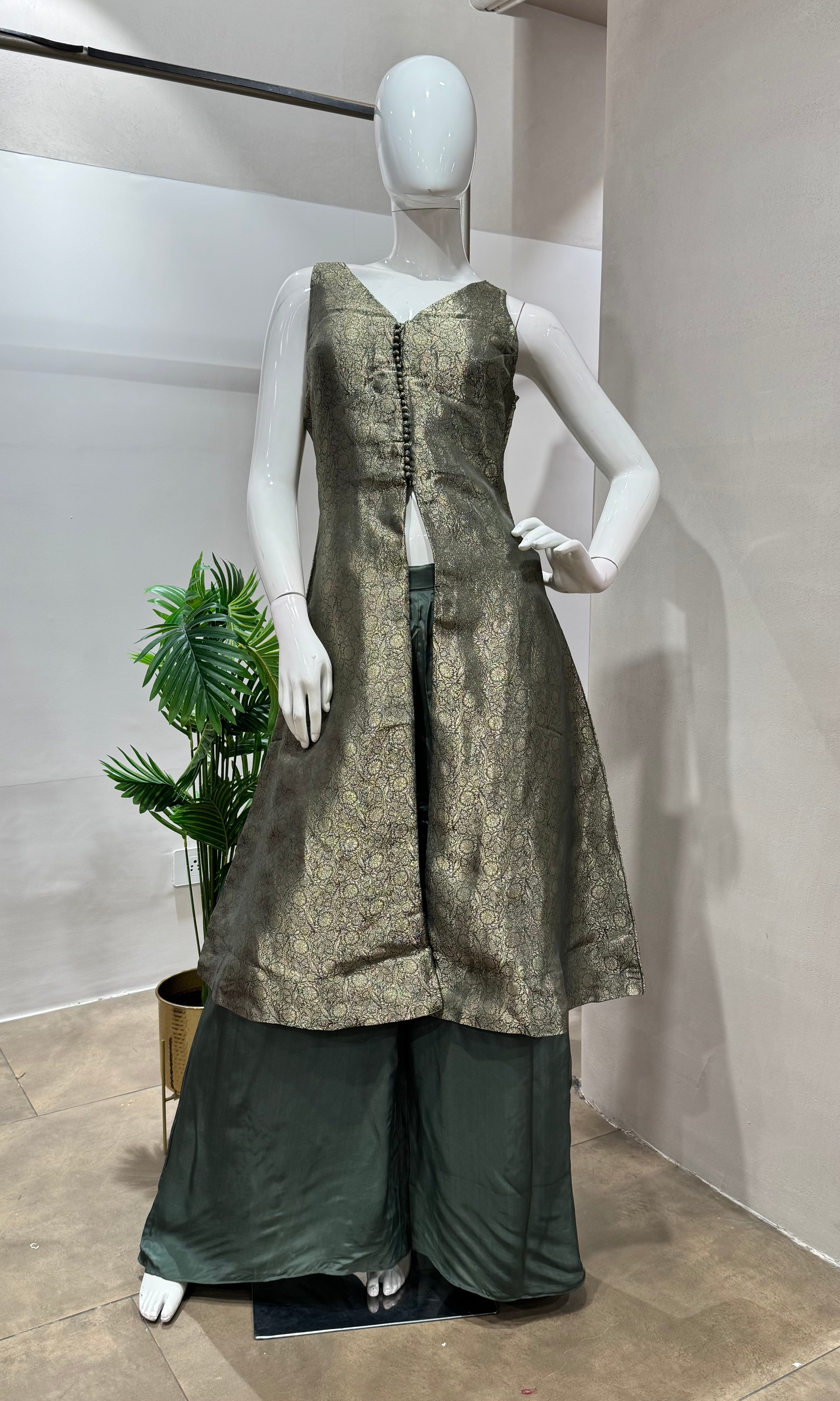 Green golden anarkali with palazzo pants