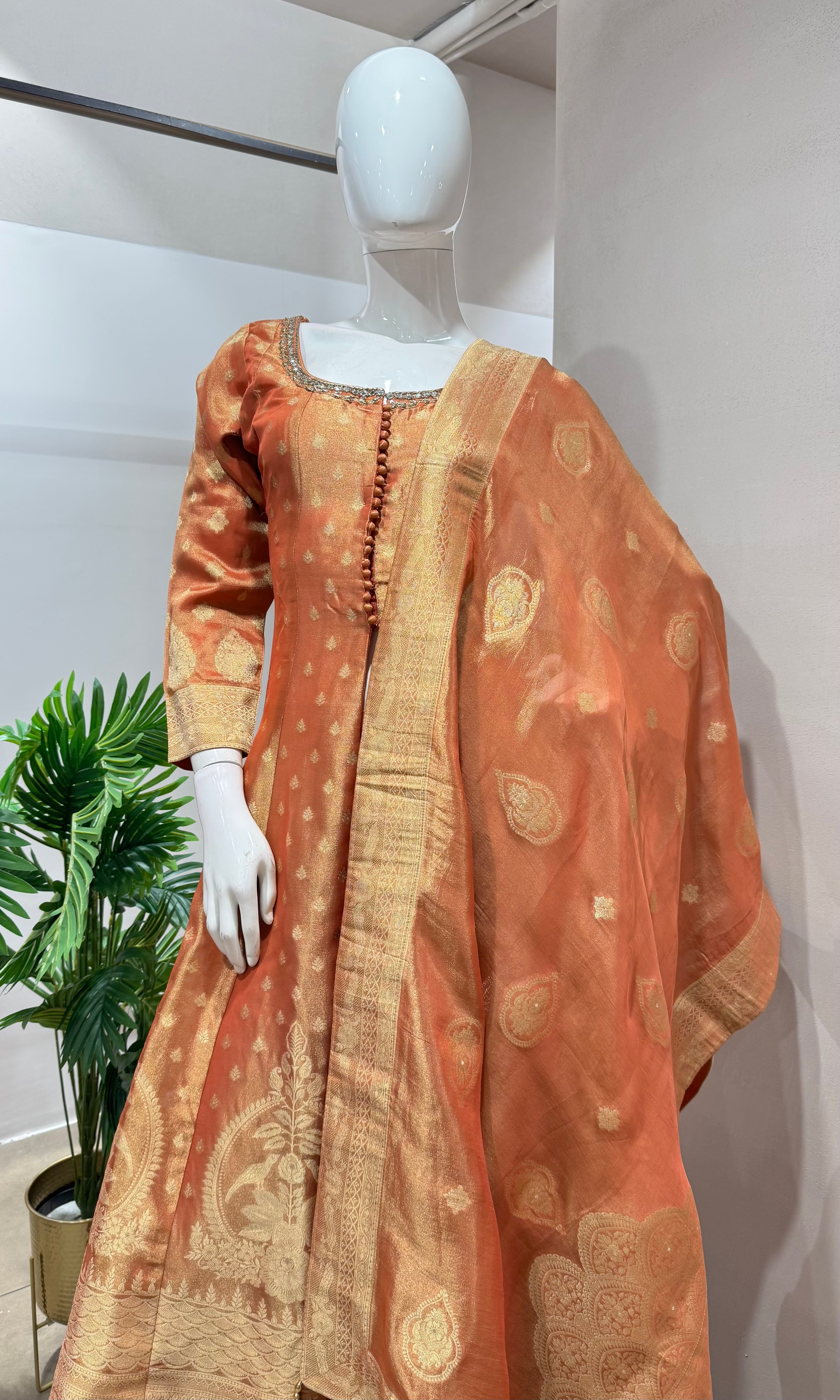 Rust ANARKALI WITH PALAZZO PANTS