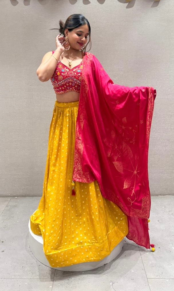 Pink yellow Lehenga