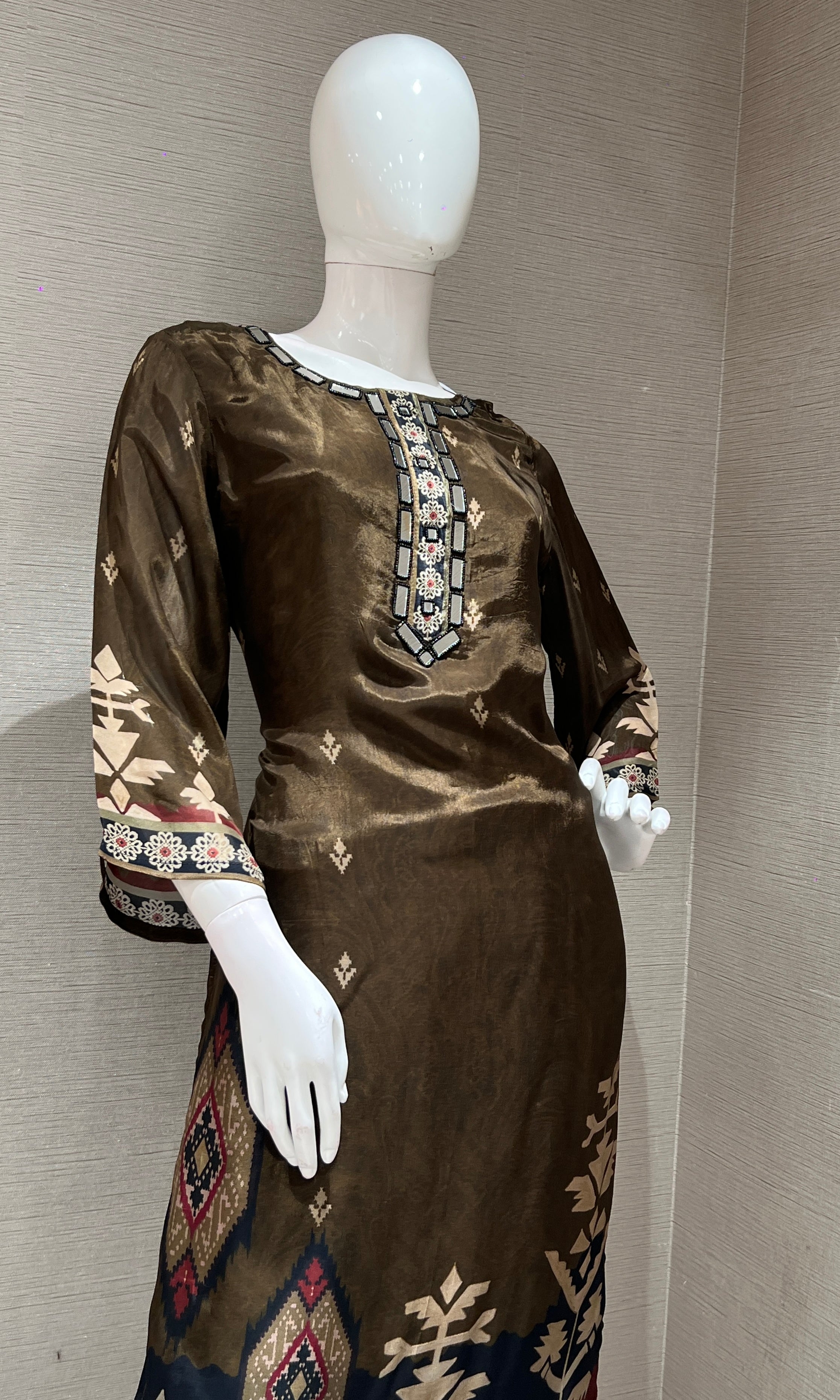 Brown ETHNIC PRINTED kurta set
