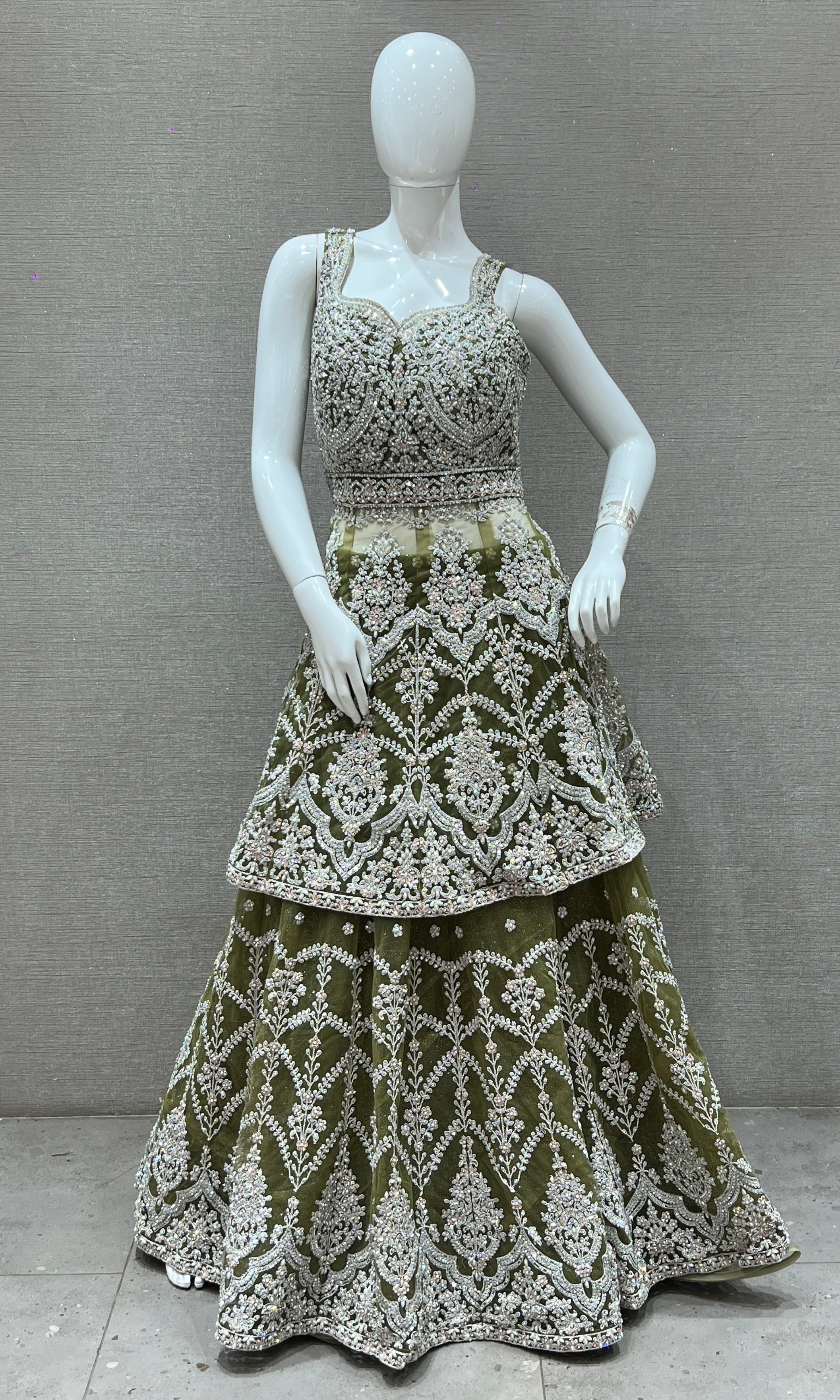 Parrot Green Lehenga with peplum