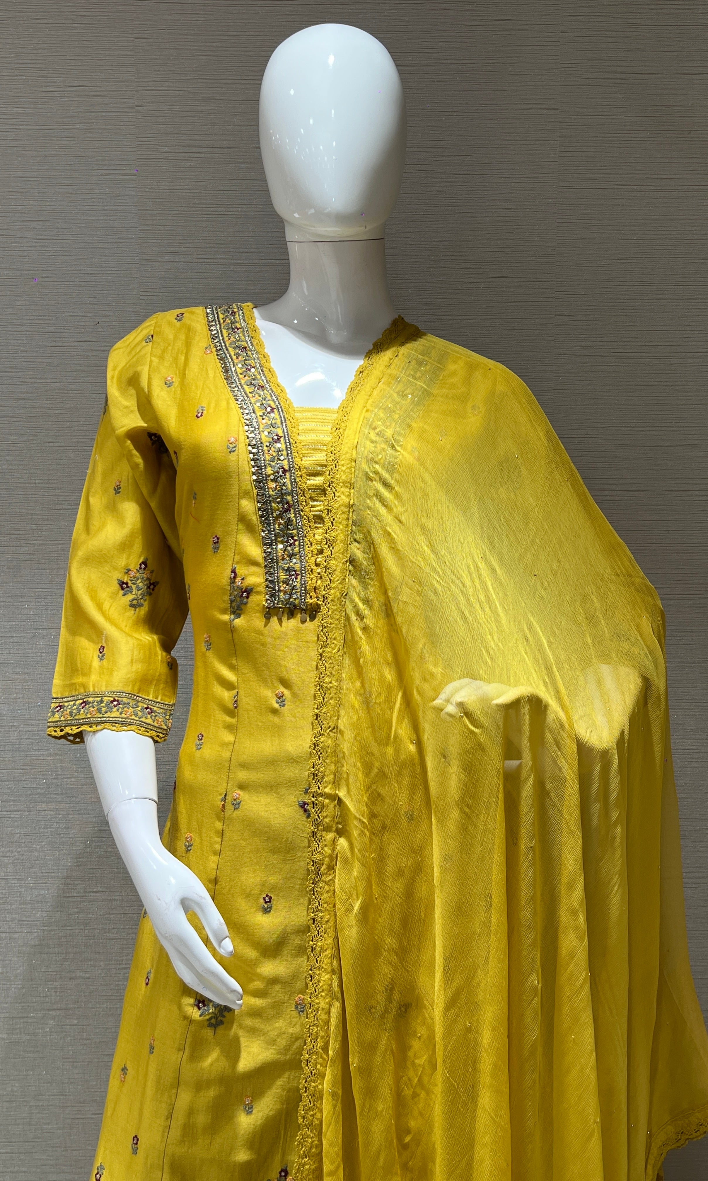 Mustard Yellow Embroidered Kurta Set
