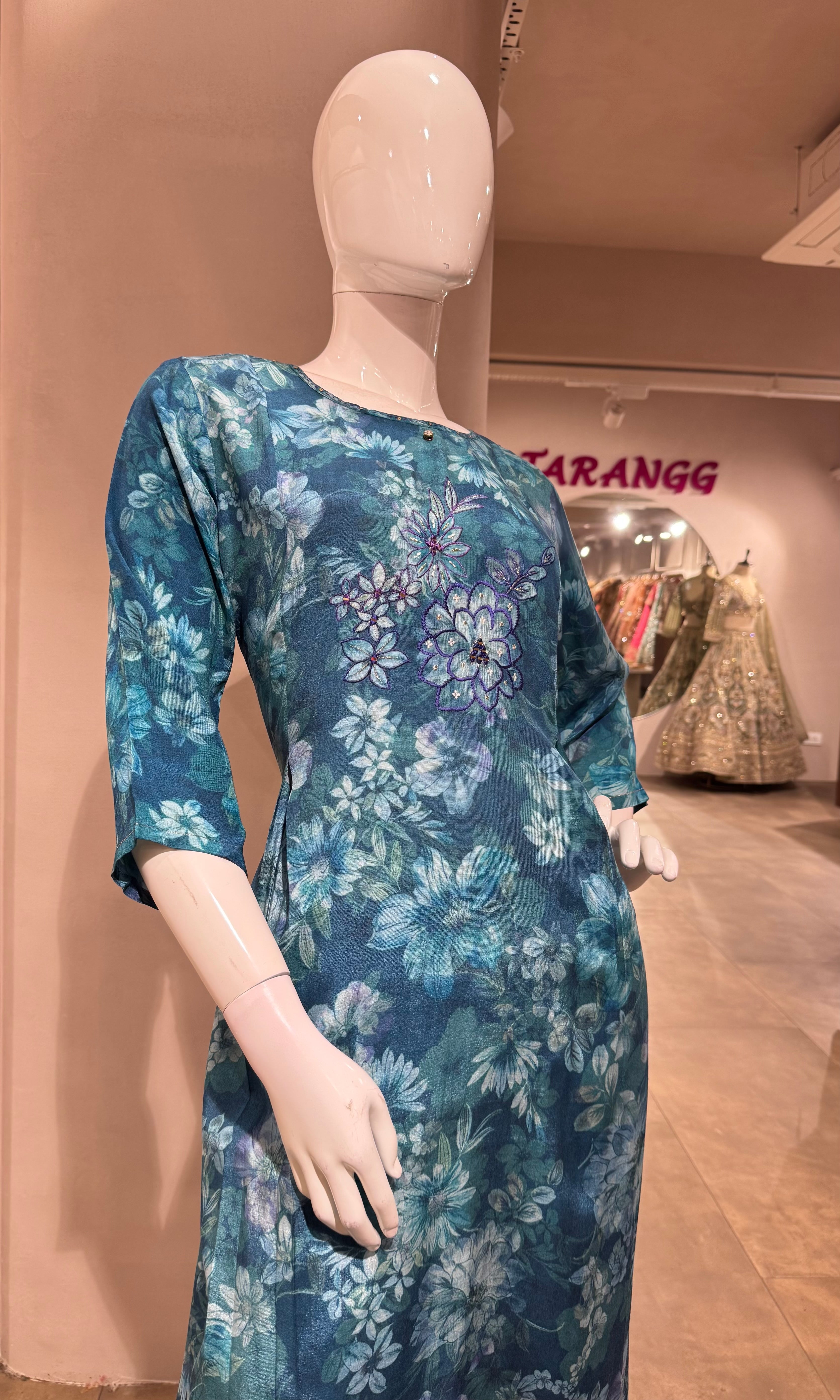 BLUE FLORAL KURTI TOP