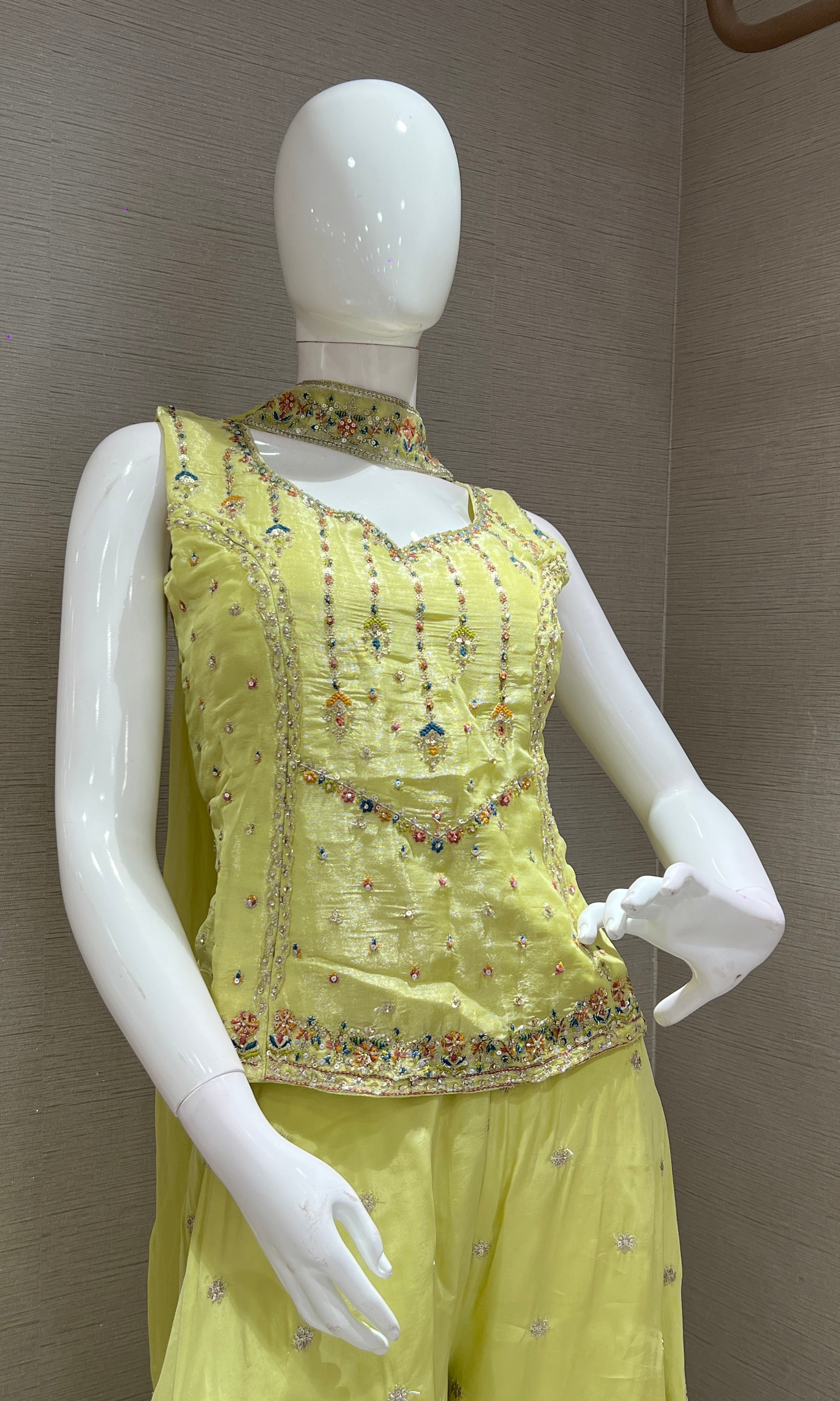 Green EMBROIDERED SHARARA SET