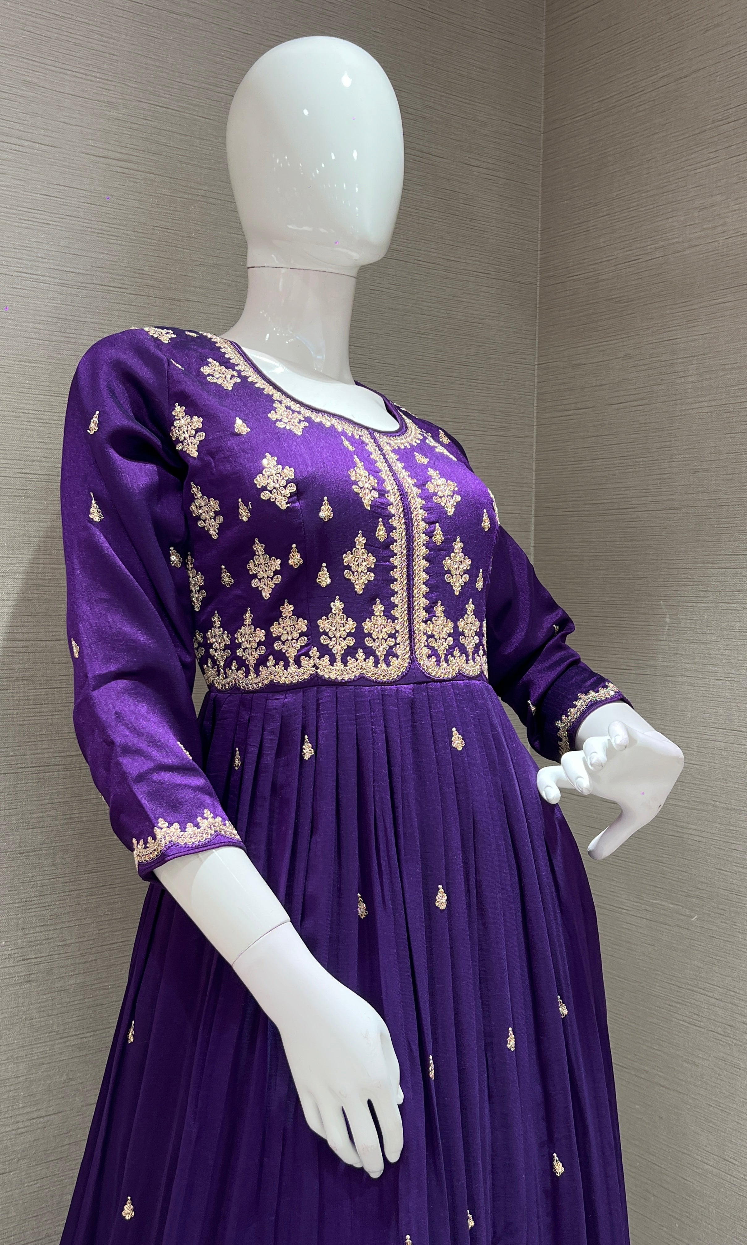 Purple EMBROIDERED ANARKALI LONG DRESS