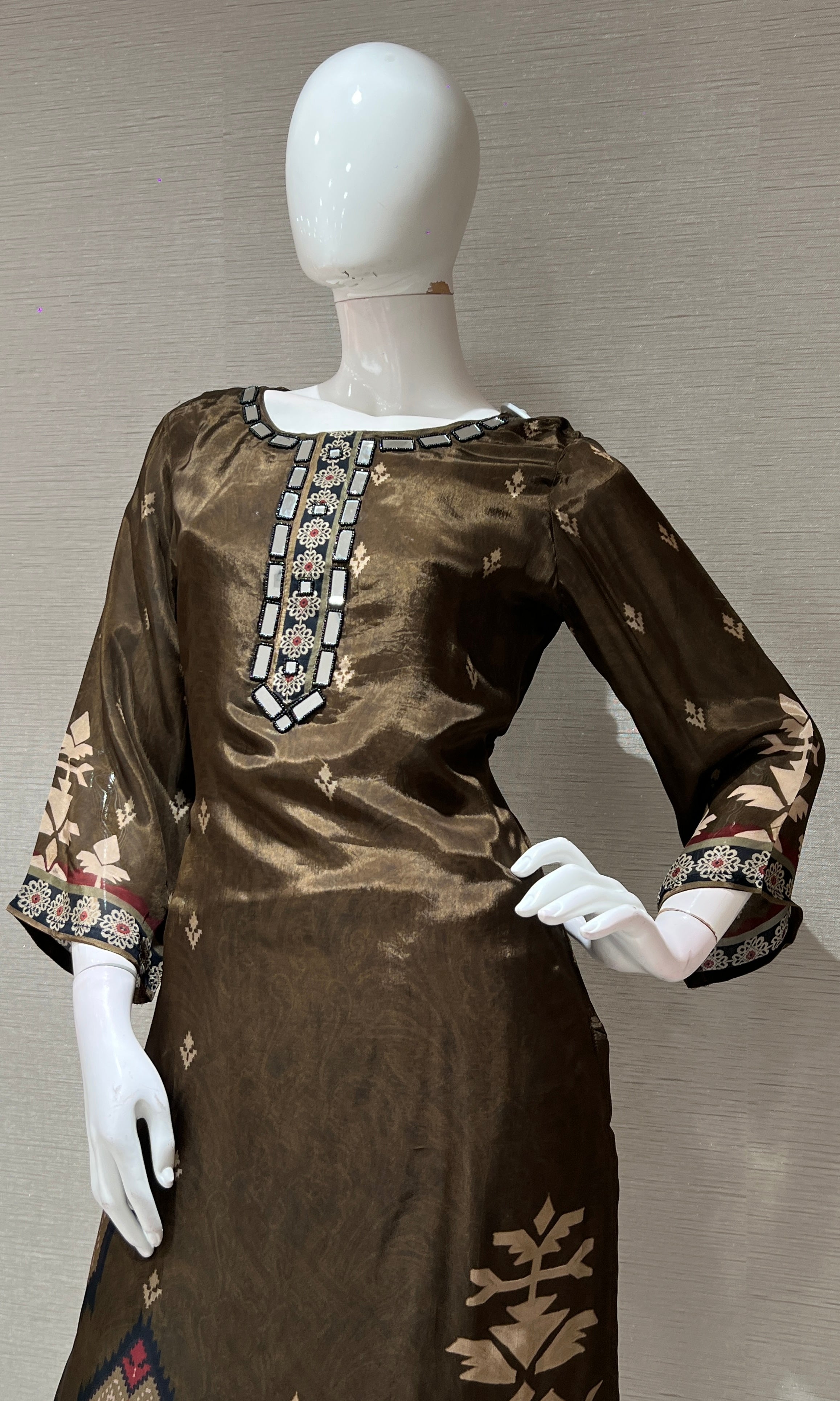 Brown ETHNIC PRINTED kurta set