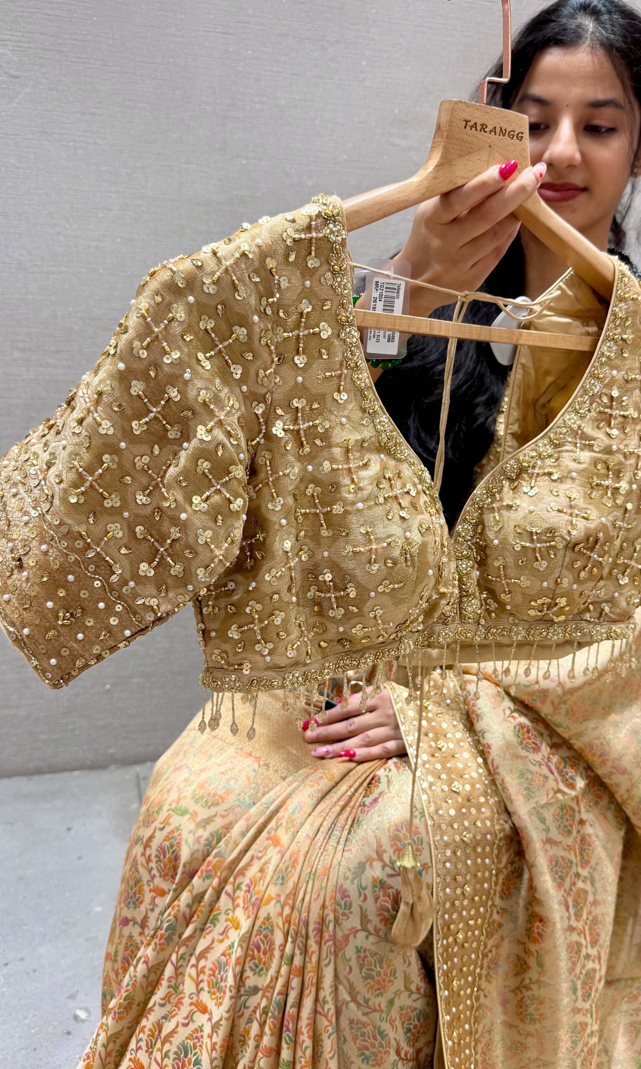 Golden Peach Banarasi saree with ready blouse