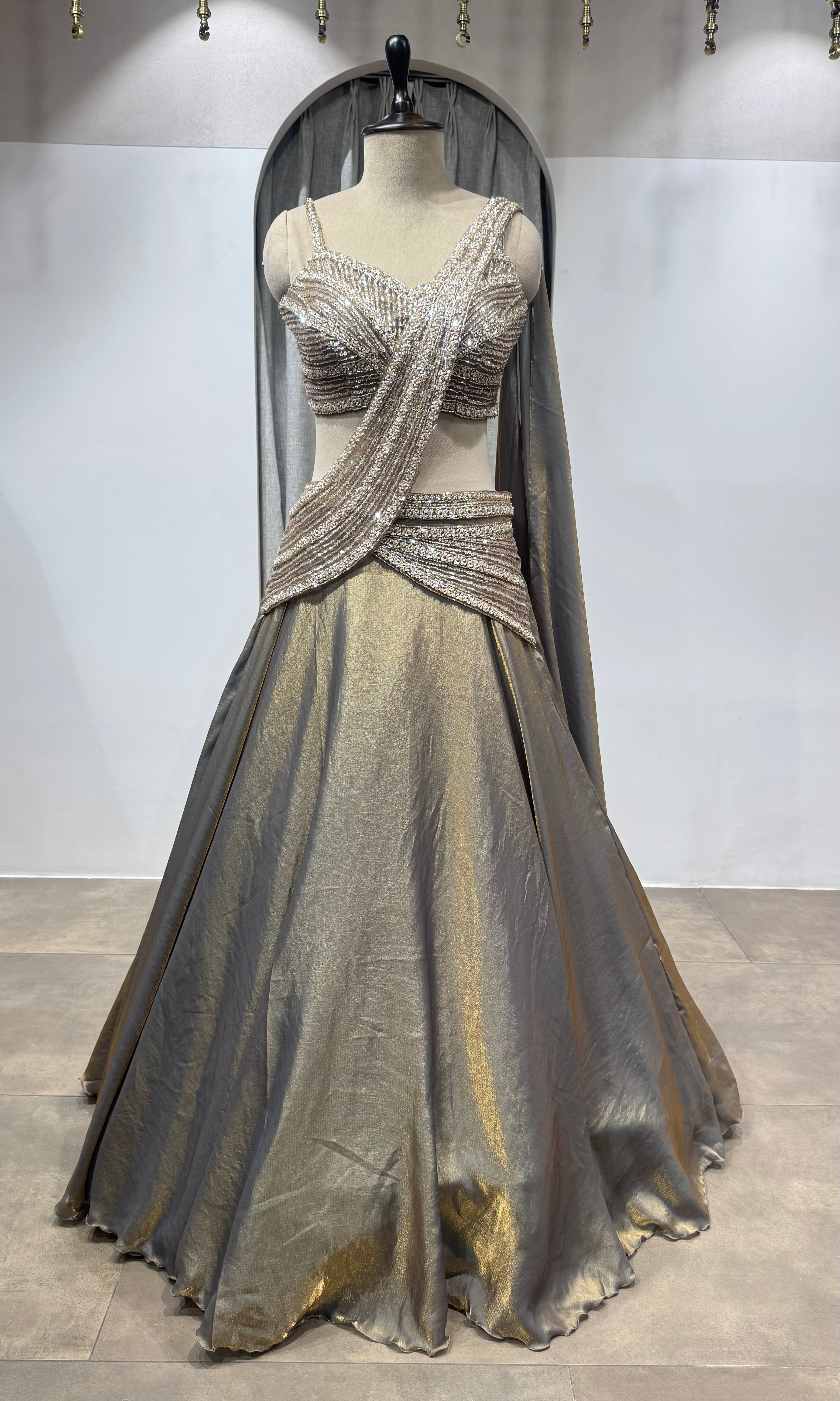 Brown Gold Shimmer Lehenga Set