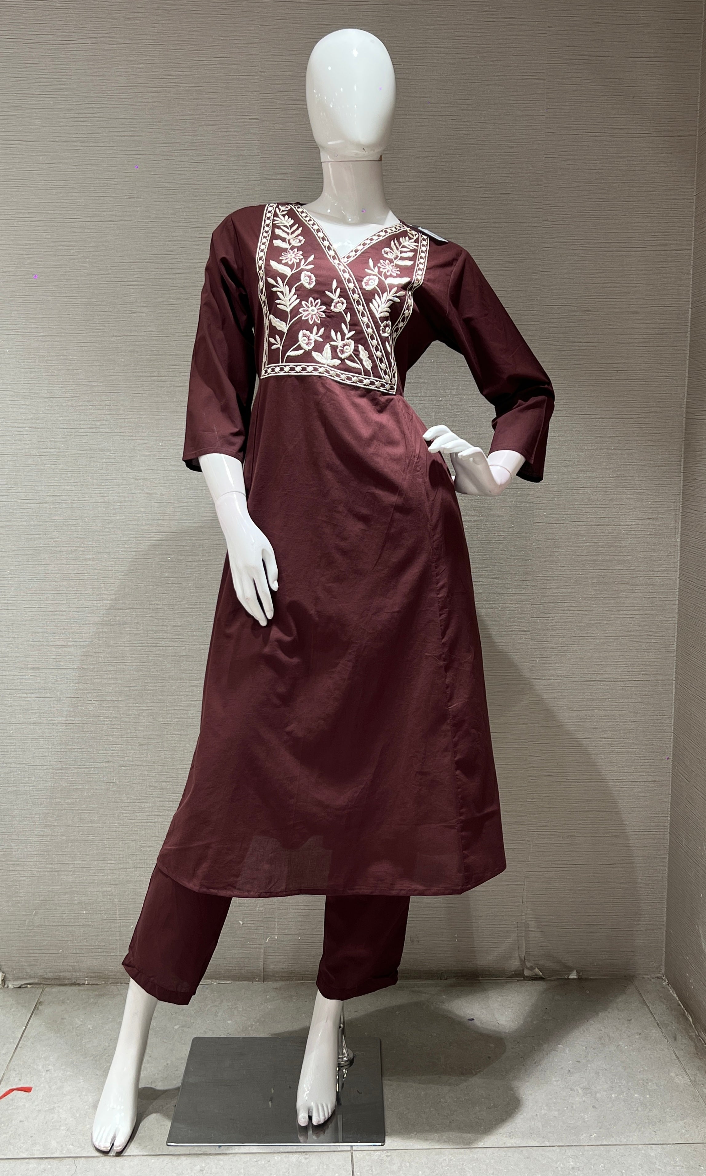 Wine FLORAL THREAD EMBROIDERY kurta set