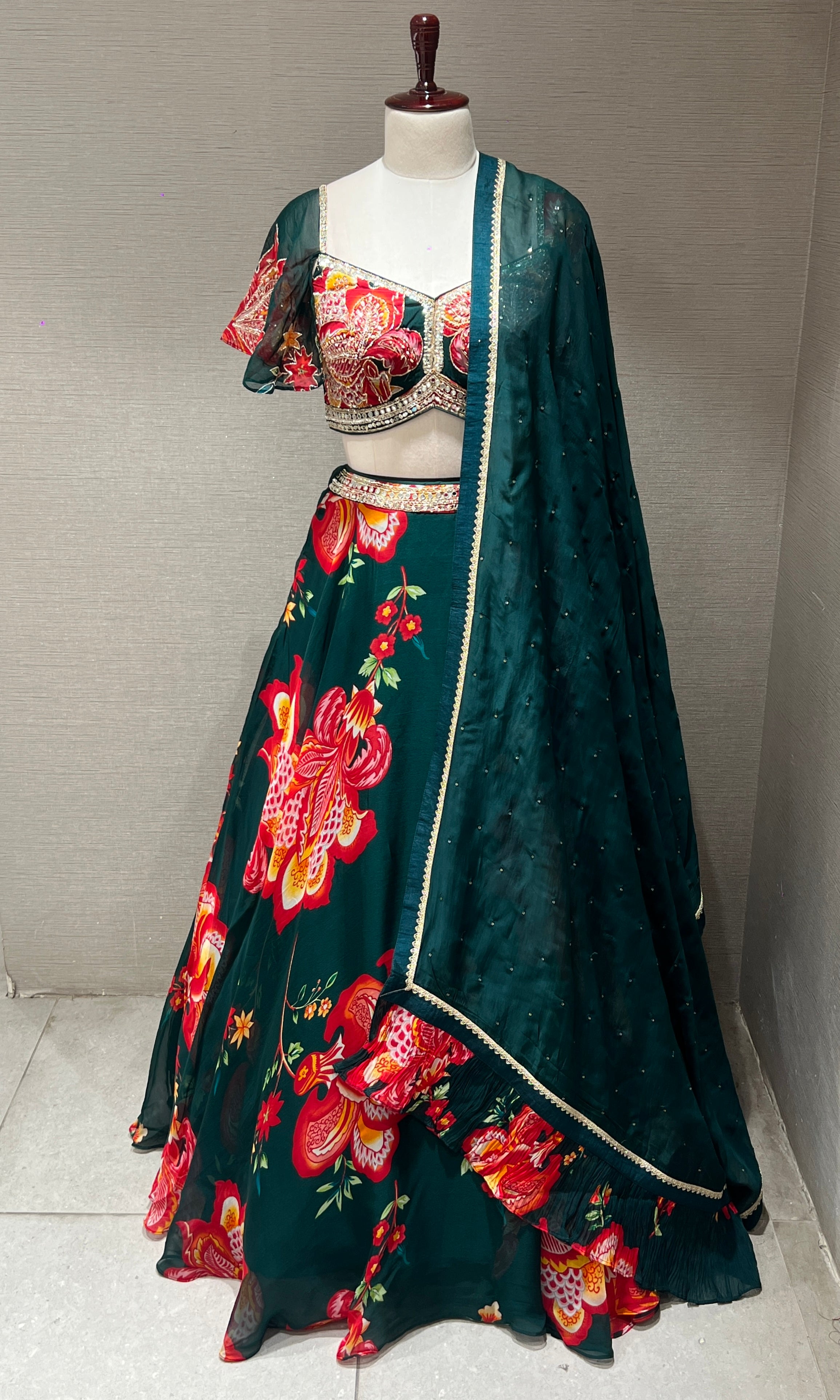 Bottle green Lehenga