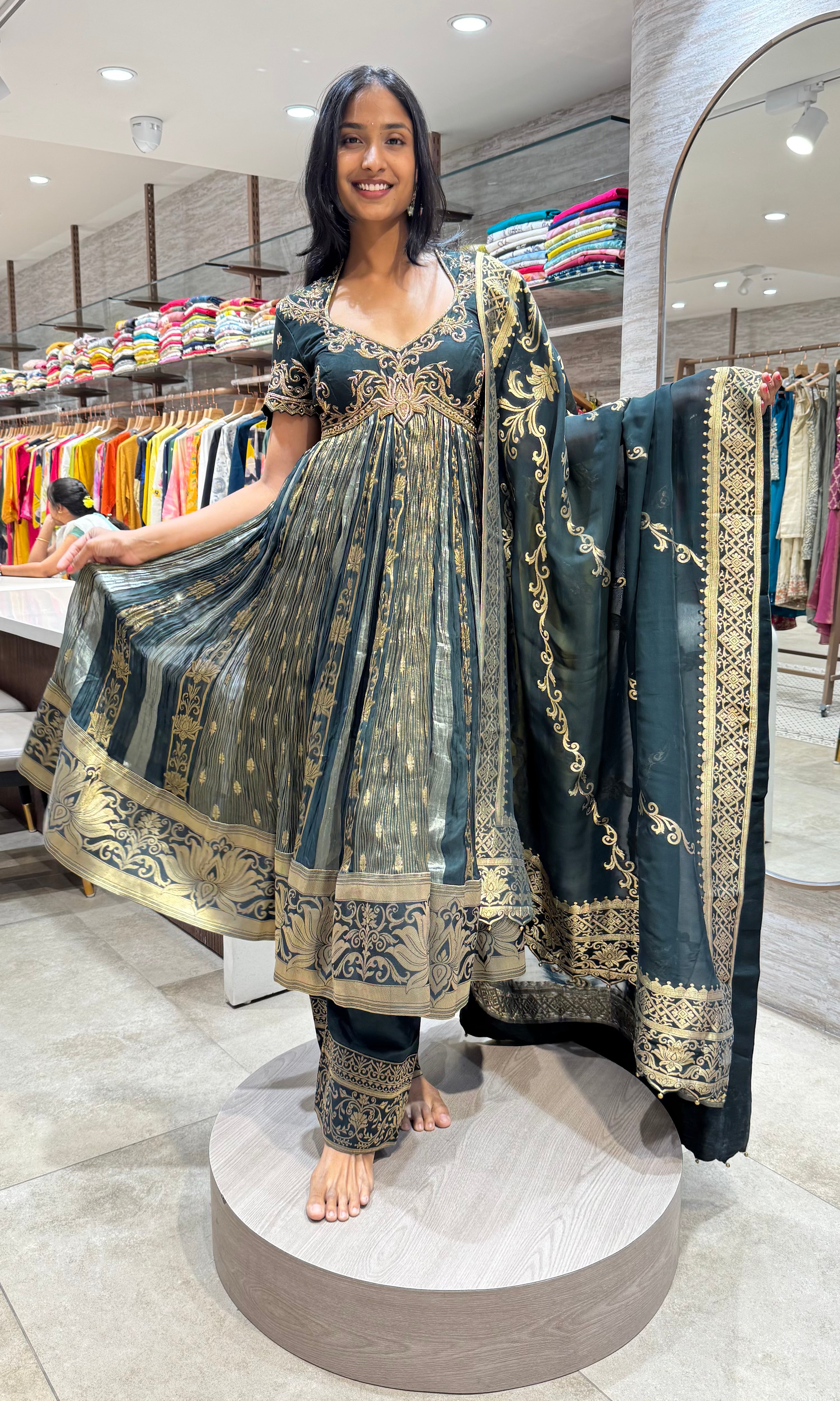 GREEN GOLDEN BANARASI ANARKALI SET