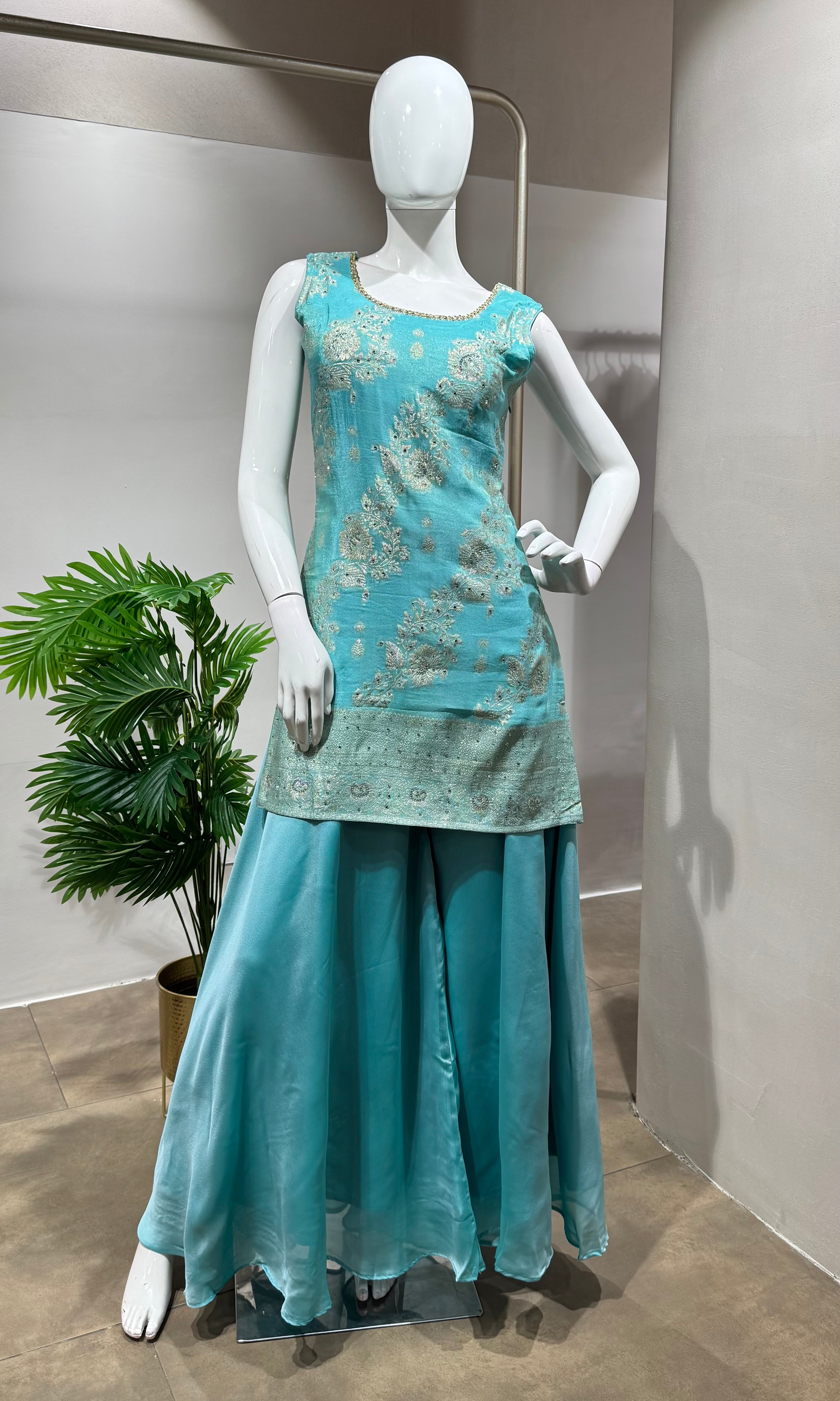 BLUE Embroidered Kurta & Sharara Set