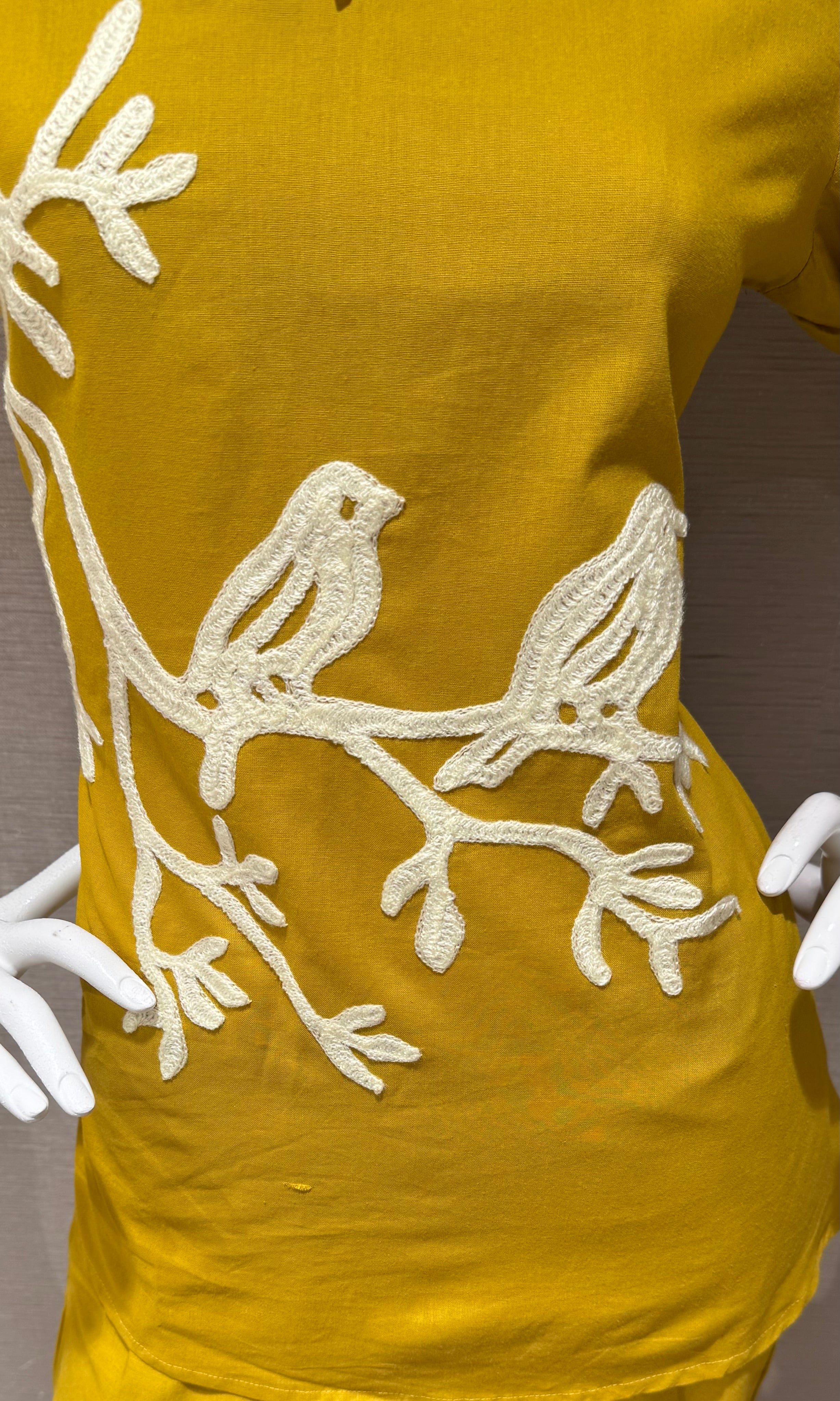 MUSTARD Yellow Bird Embroidered Cord Set
