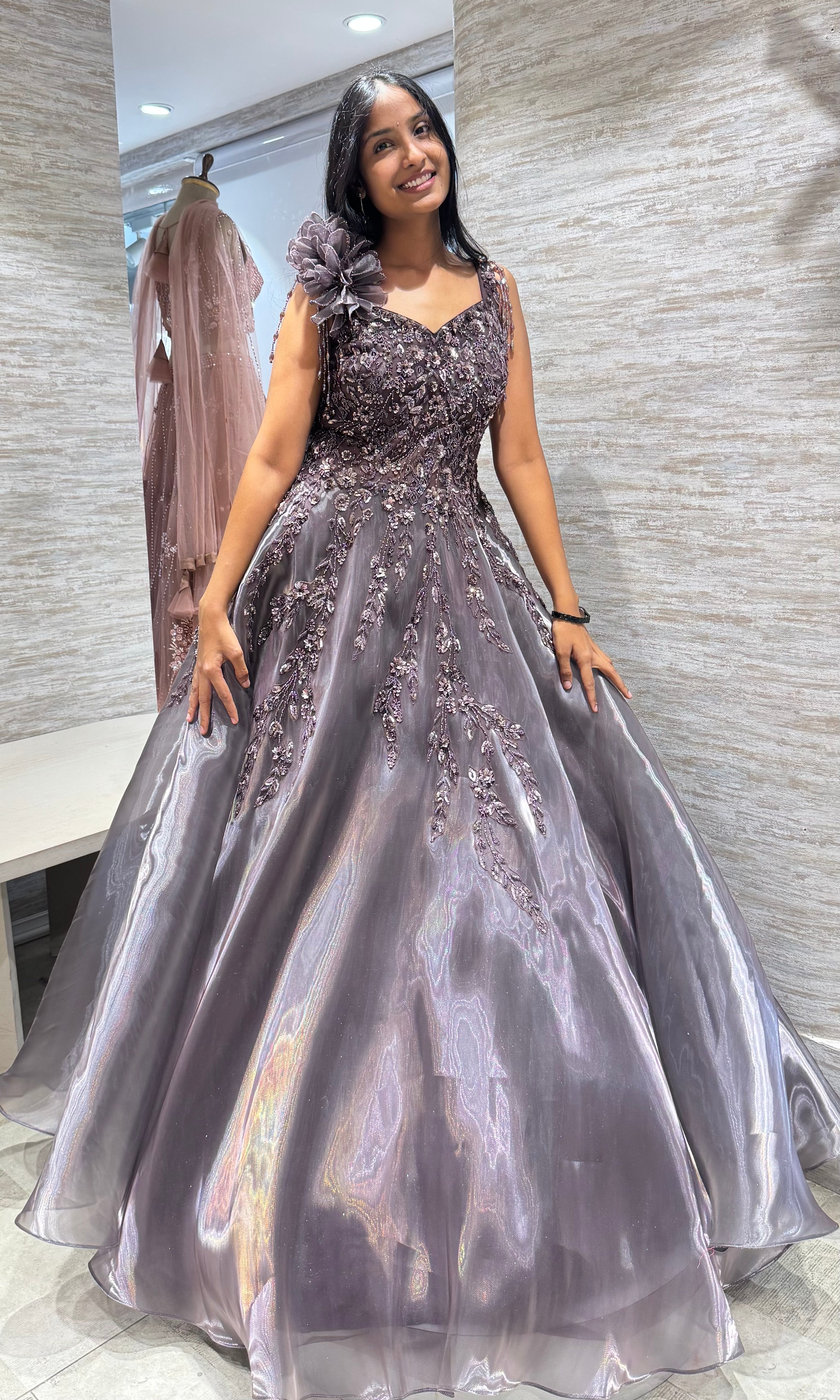 Purple FLORAL Embellished Gown