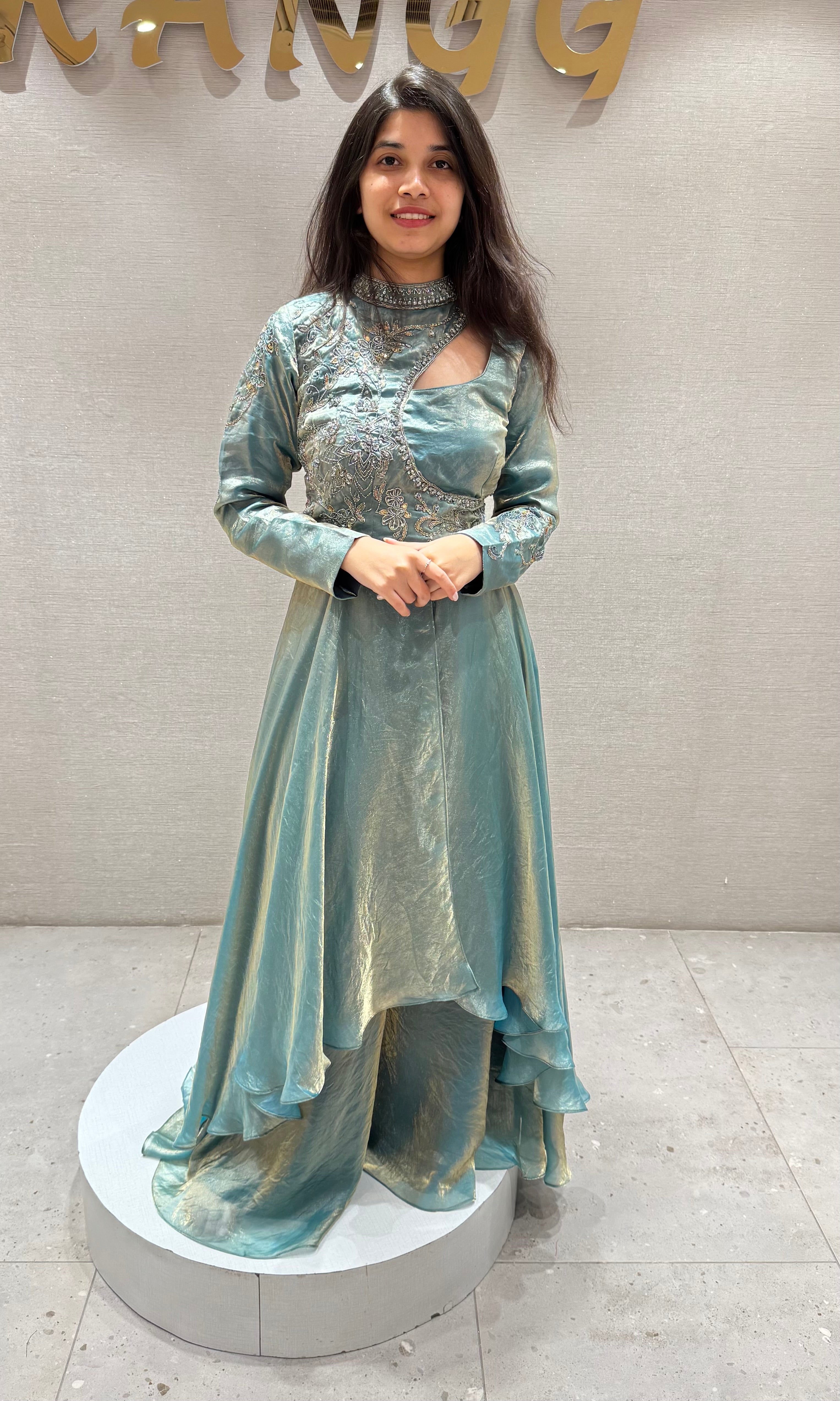 Sea green ANARKALI WITH NECK DESIGN